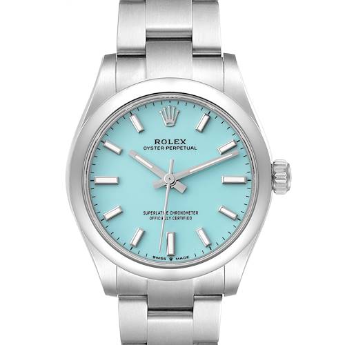 Photo of Rolex Oyster Perpetual Midsize Turquoise Dial Steel Ladies Watch 277200 Box Card
