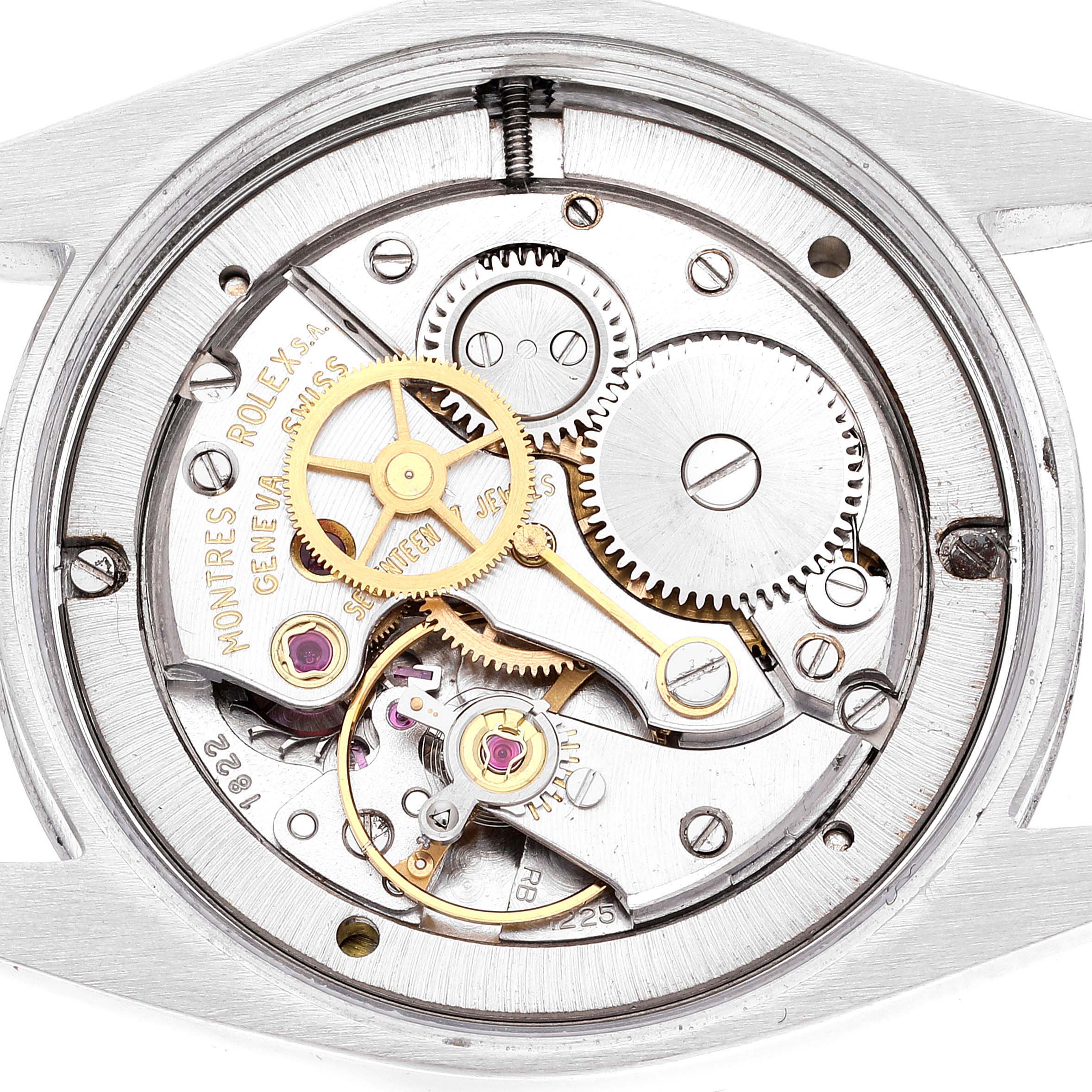 The image shows the inner mechanical components of a Vintage Collection model by Rolex from a back view angle.