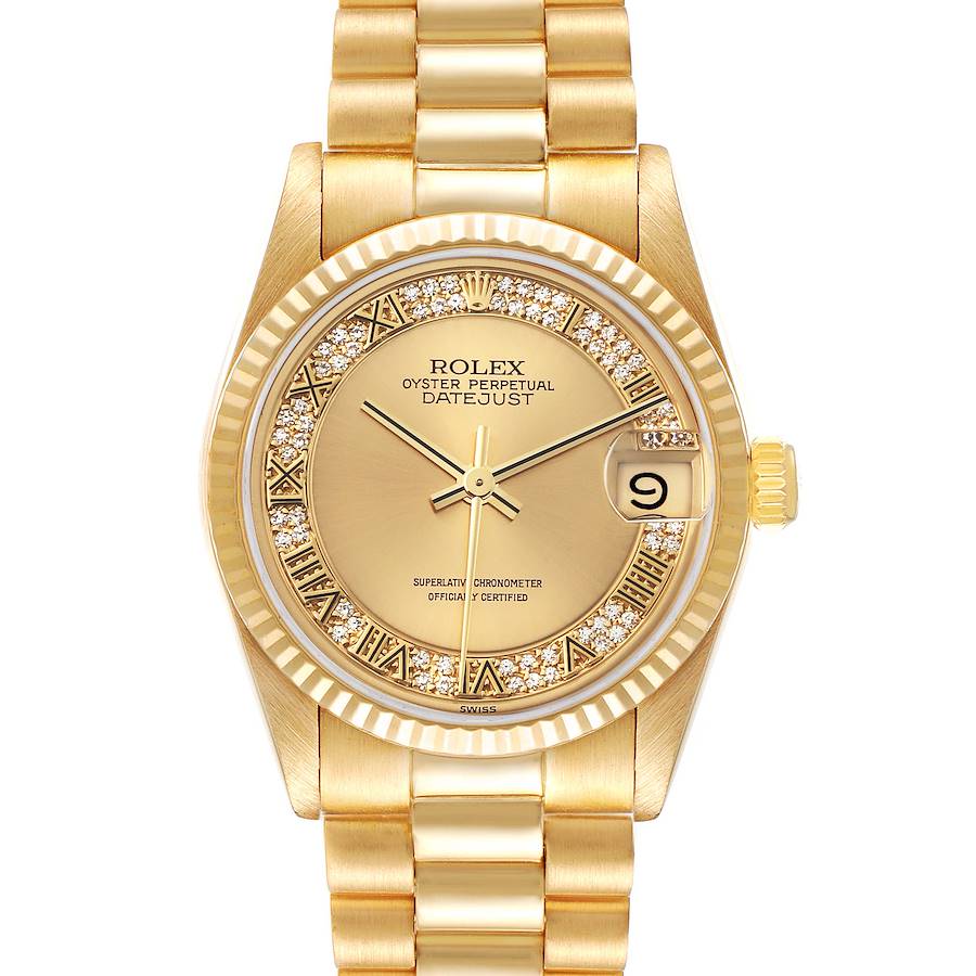 Rolex President Midsize Yellow Gold Myriad Diamond Dial Ladies Watch 68278 SwissWatchExpo
