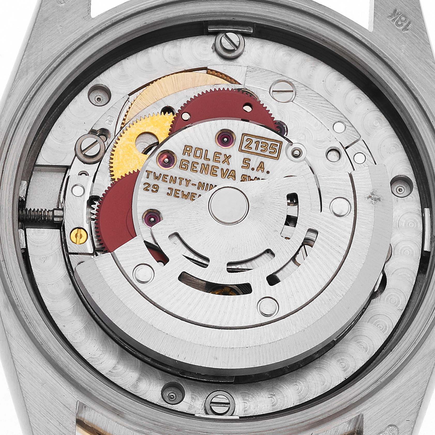 This image shows the internal mechanical parts of a Rolex President 68149 Women's White Gold Champagne Dial 68149 Women's White Gold Champagne Dial model watch from a top-down angle.