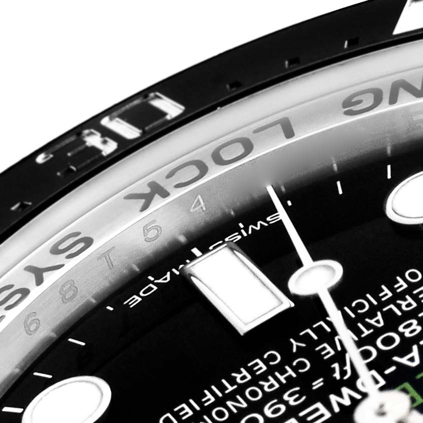 The image shows a close-up angle of the dial and bezel of a Rolex Sea-Dweller 116660 Men's Stainless Steel Blue Dial 116660 Men's Stainless Steel Blue Dial watch.