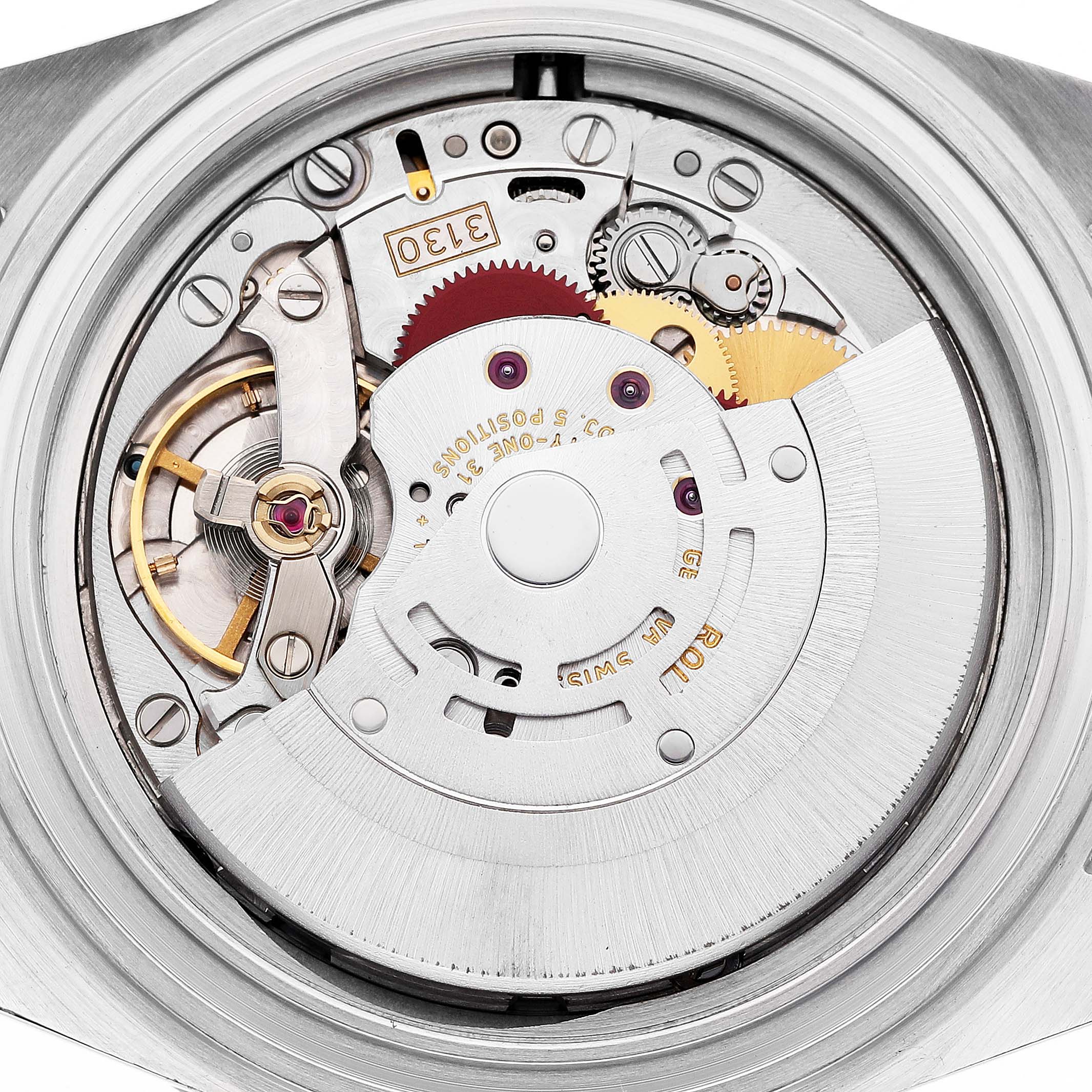 The image shows the internal mechanics and rotor of a Rolex Submariner 14060M Men's Stainless Steel Black Dial watch from a top-down angle.