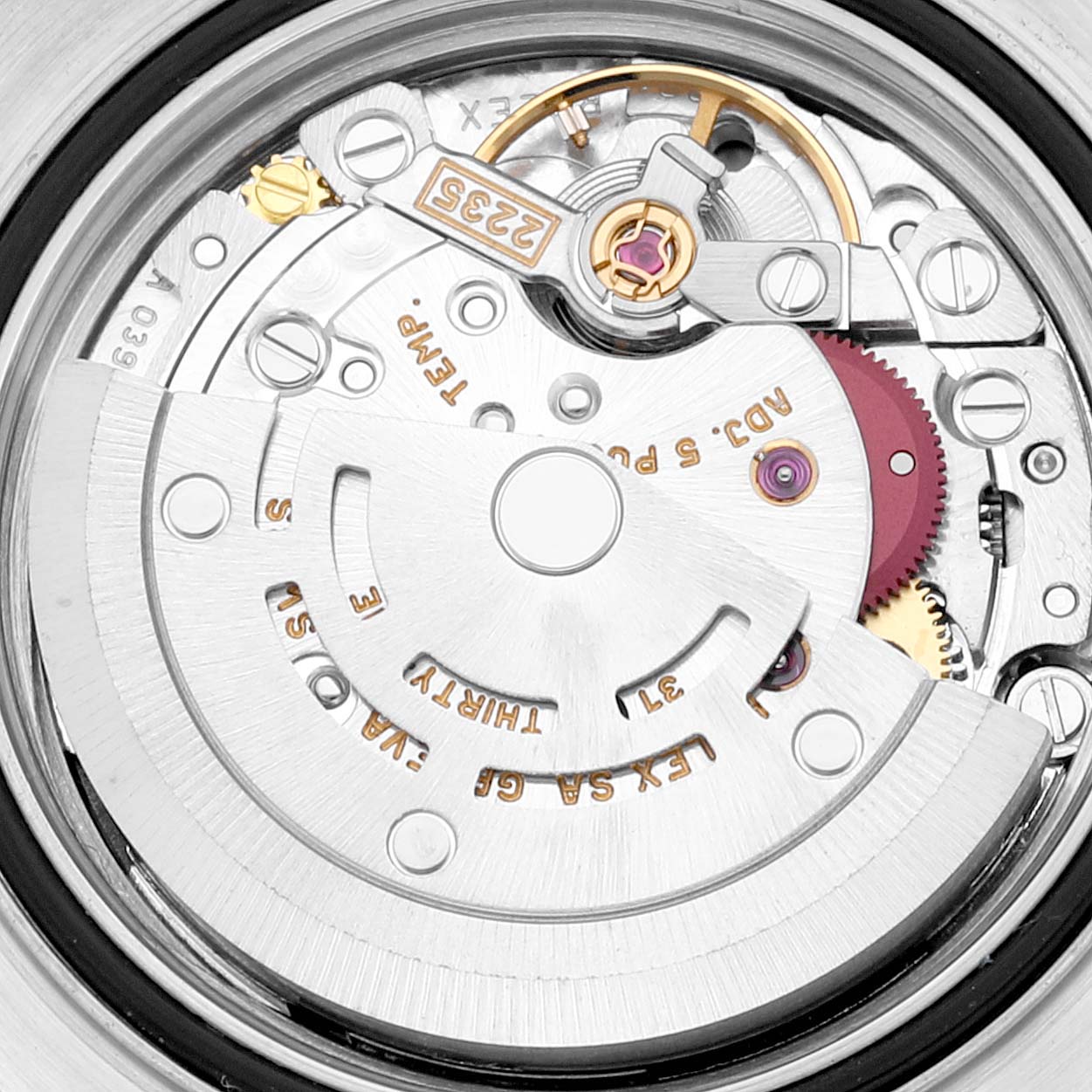 The image shows the internal mechanism of a Rolex Yacht-Master 169622 Women
s Stainless Steel Silver Dial 169622 Women
s Stainless Steel Silver Dial watch, highlighting its intricate components.