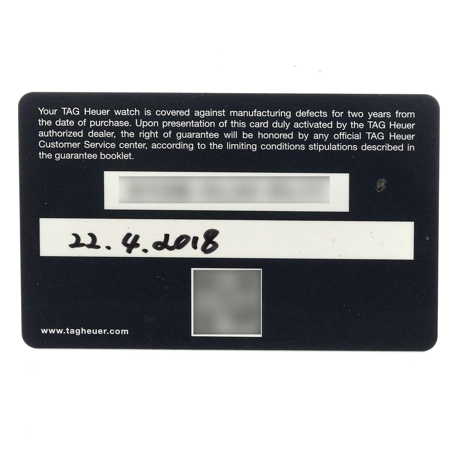 The image shows a guarantee card for the Tag Heuer Autavia CBE2110.BA0687 Men's Stainless Steel Black Dial CBE2110.BA0687 Men's Stainless Steel Black Dial, not the watch itself.