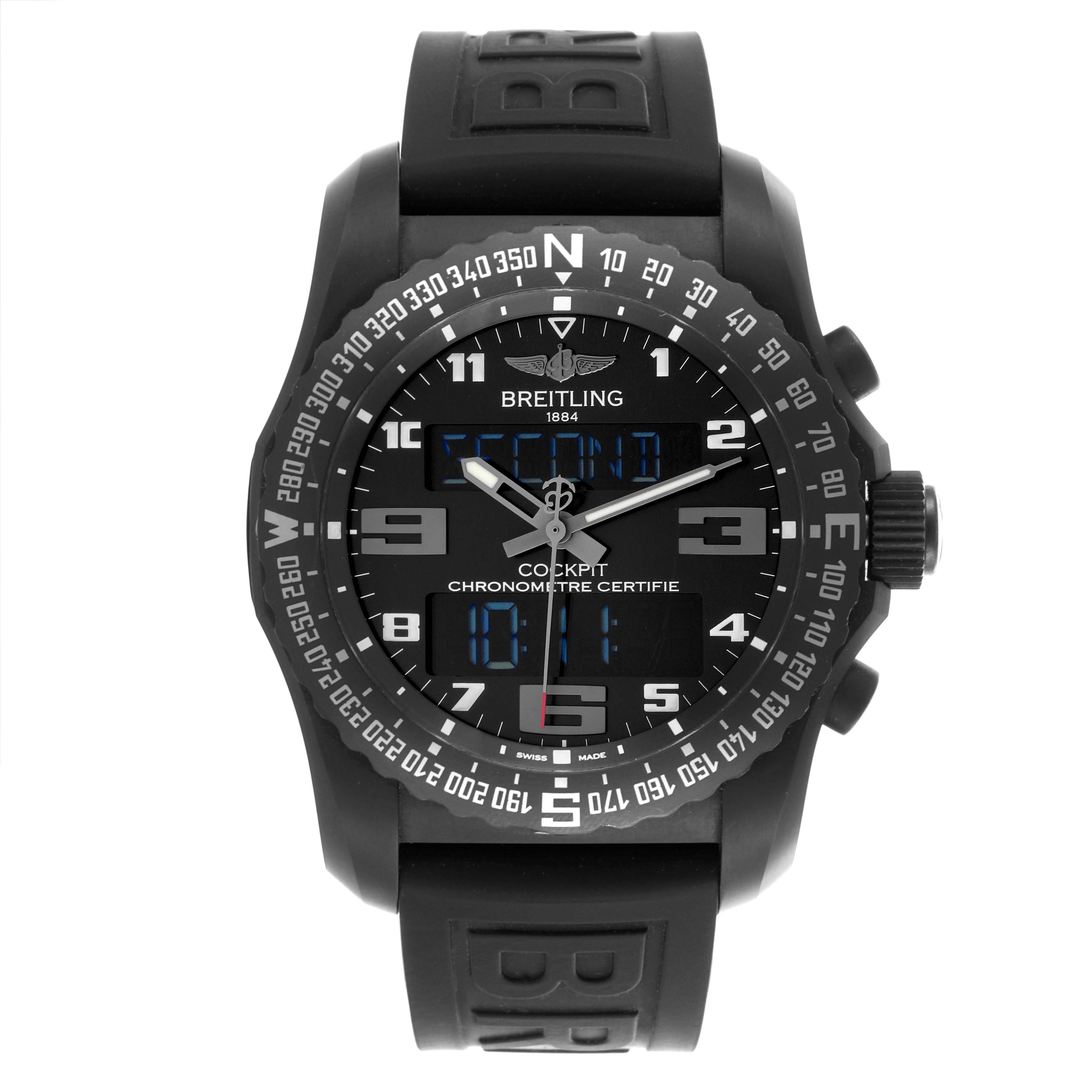 The Breitling Professional Series VB501022/BD41 Men's Titanium Black Dial VB501022/BD41 Men's Titanium Black Dial watch is shown from a front angle with its face, bezel, and strap visible.