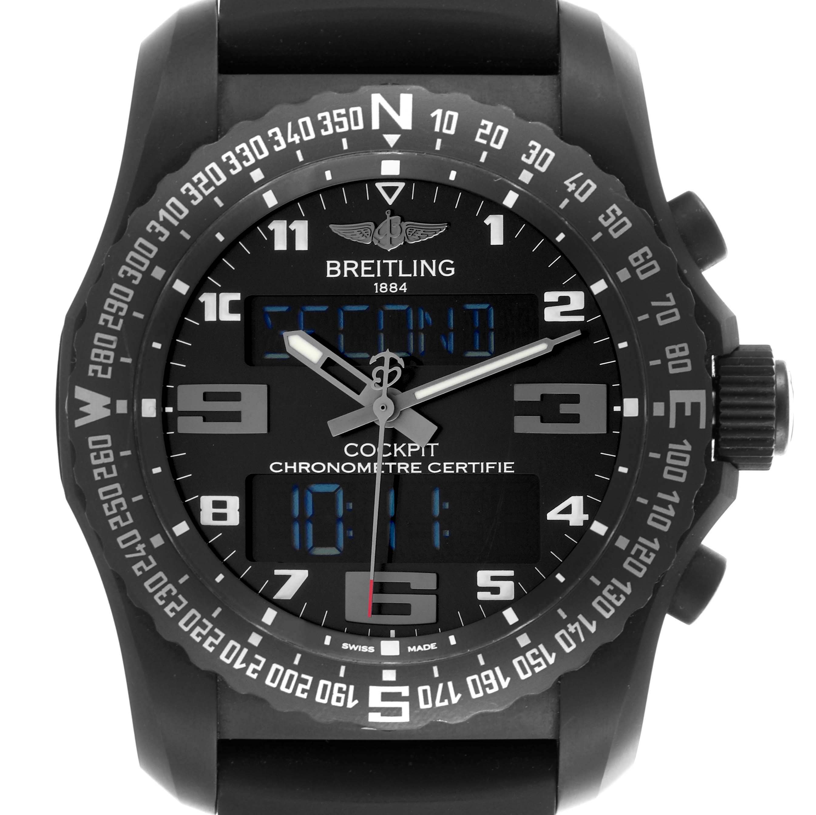 This image shows a front view of the Breitling Professional Series VB501022/BD41 Men's Titanium Black Dial VB501022/BD41 Men's Titanium Black Dial watch, displaying the dial, bezel, and crown.