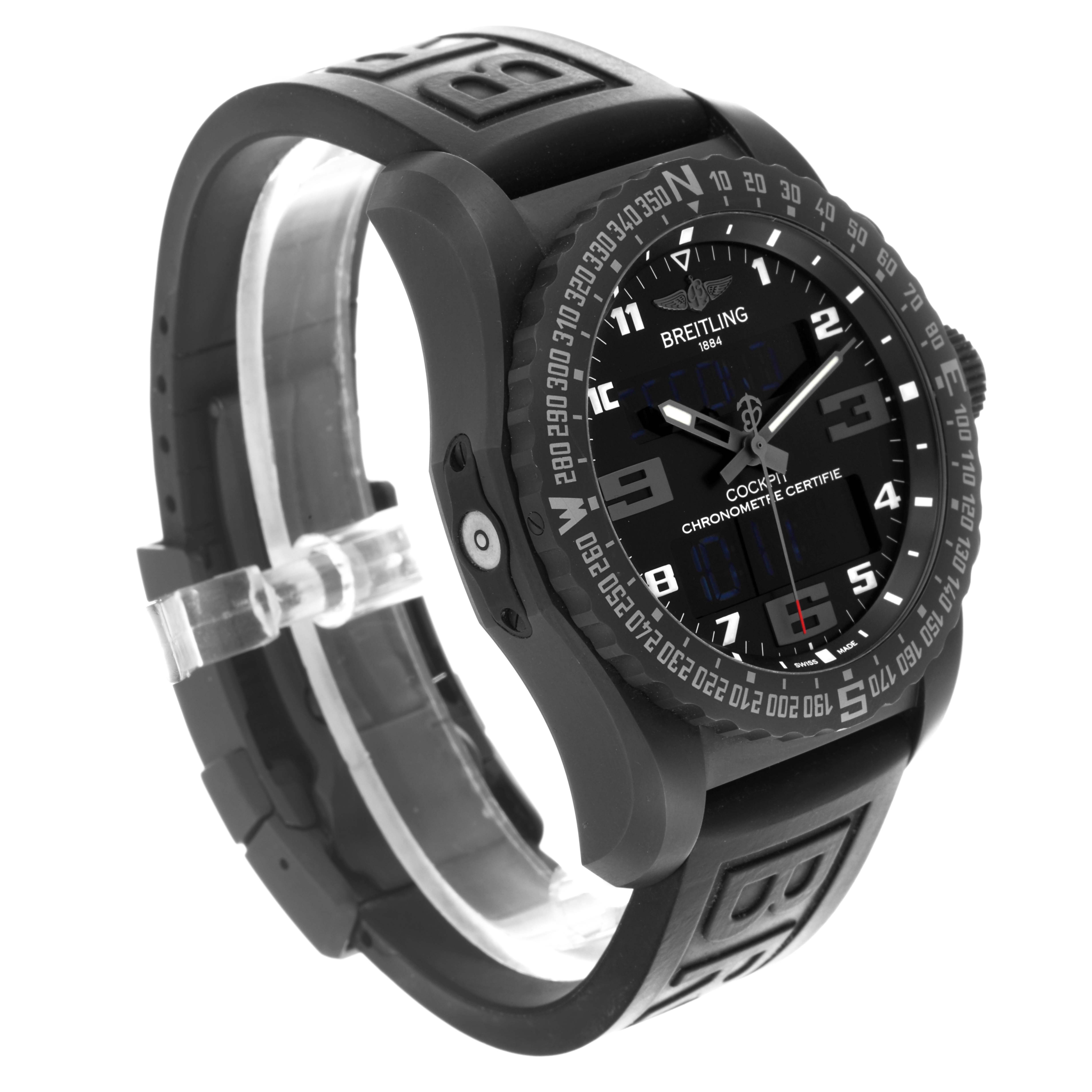 The Breitling Professional Series VB501022/BD41 Men's Titanium Black Dial VB501022/BD41 Men's Titanium Black Dial watch is shown at a front angle, displaying its face, bezel, and rubber strap.