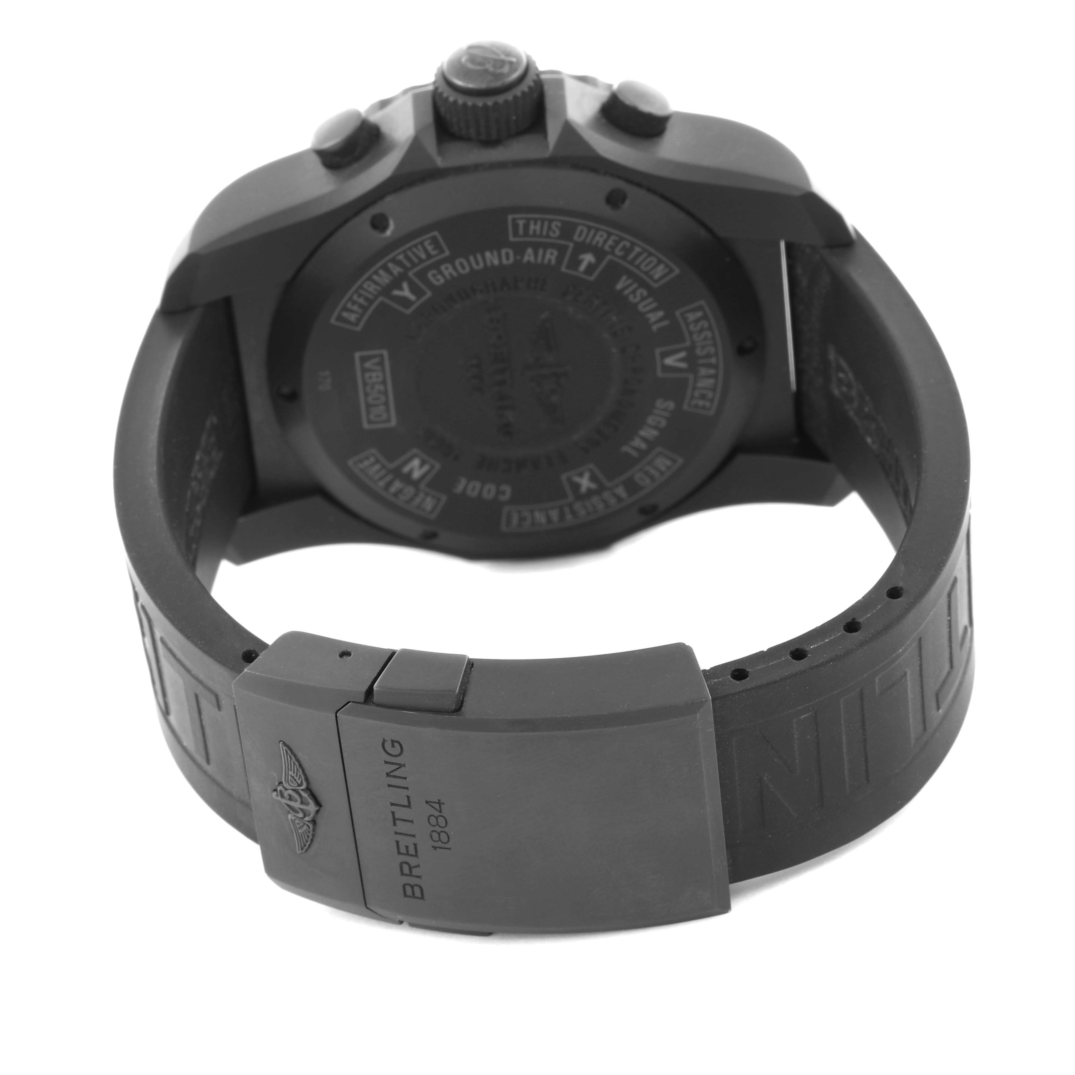 The image shows the back view of a Breitling Professional Series VB501022/BD41 Men's Titanium Black Dial VB501022/BD41 Men's Titanium Black Dial watch, focusing on the case back and clasp.