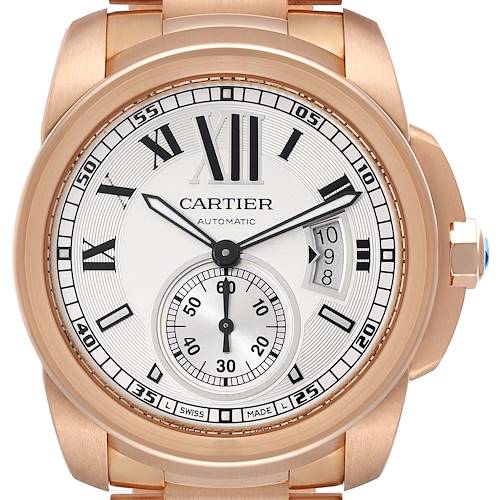 Photo of Cartier Calibre Rose Gold Silver Dial Automatic Mens Watch W7100018