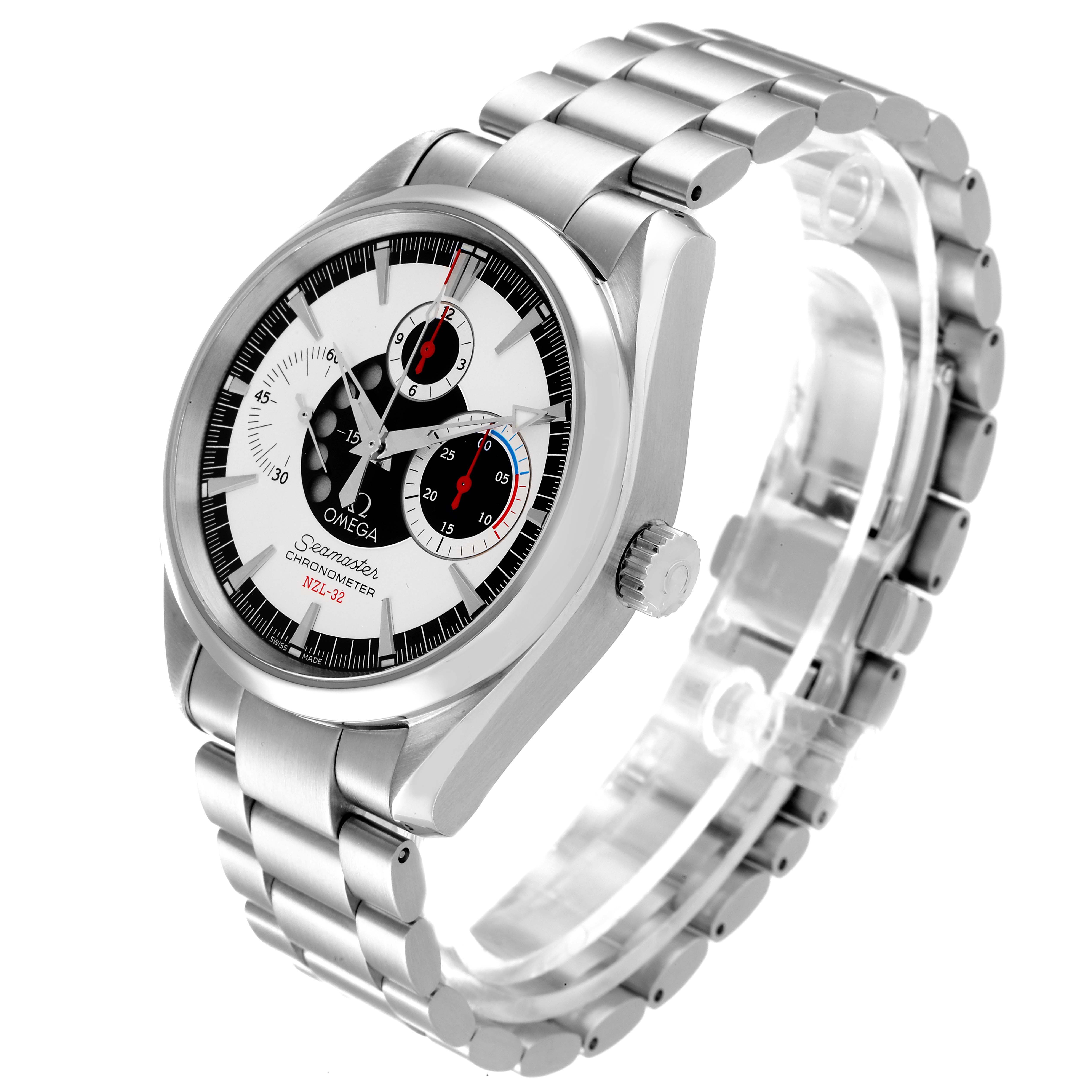 The Omega Aqua Terra 2513.30.00 Men
s Stainless Steel Silver Dial 2513.30.00 Men
s Stainless Steel Silver Dial watch is shown at a three-quarter angle, displaying the face, bezel, crown, and metal bracelet.