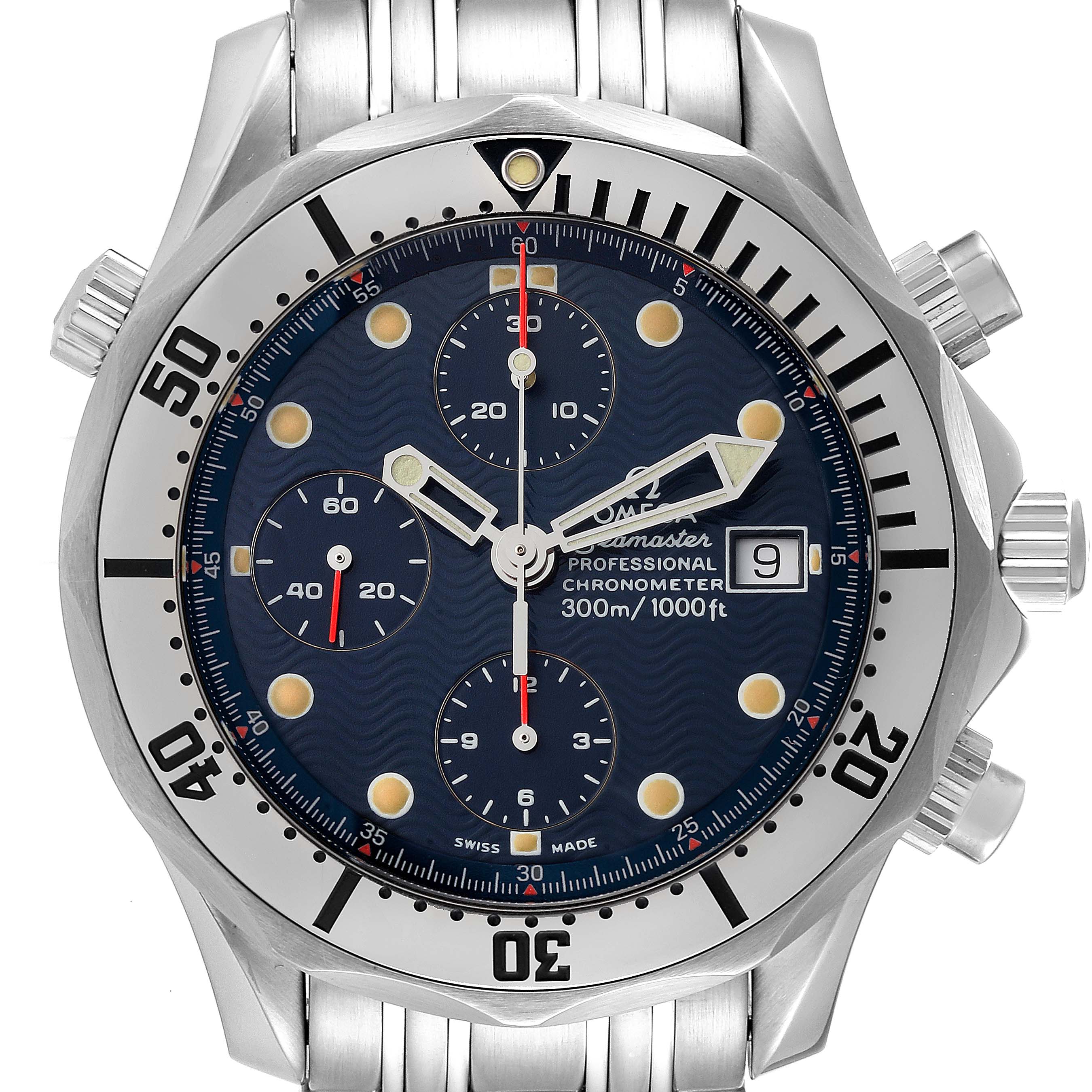 The image shows a front view of the Omega Seamaster 2598.80.00 Men's Stainless Steel Blue Dial 2598.80.00 Men's Stainless Steel Blue Dial watch, displaying the dial, hands, and bezel.