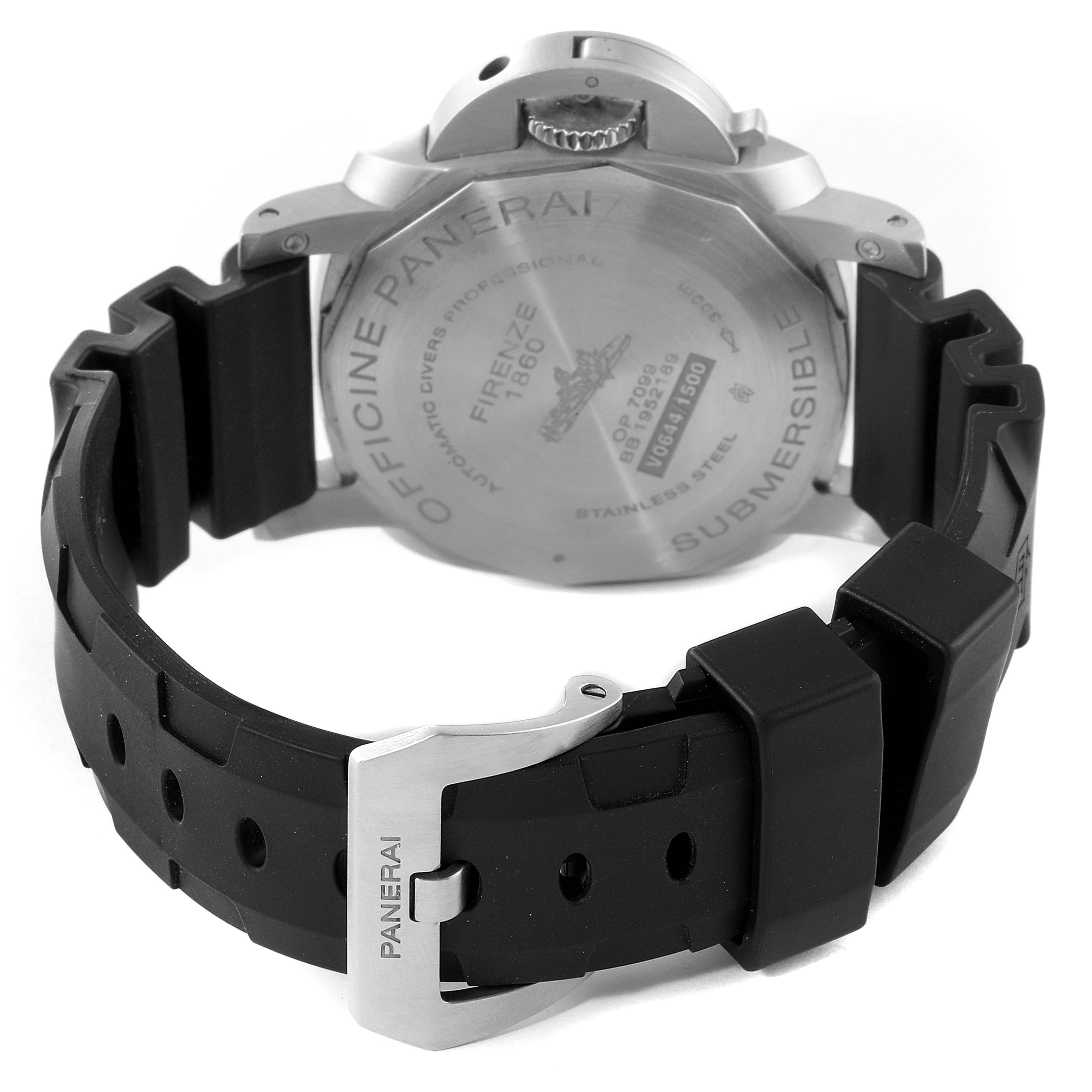 The image shows the back and strap of a Panerai Submersible PAM00683 Men's Stainless Steel Black Dial PAM00683 Men's Stainless Steel Black Dial watch from a rear angle.