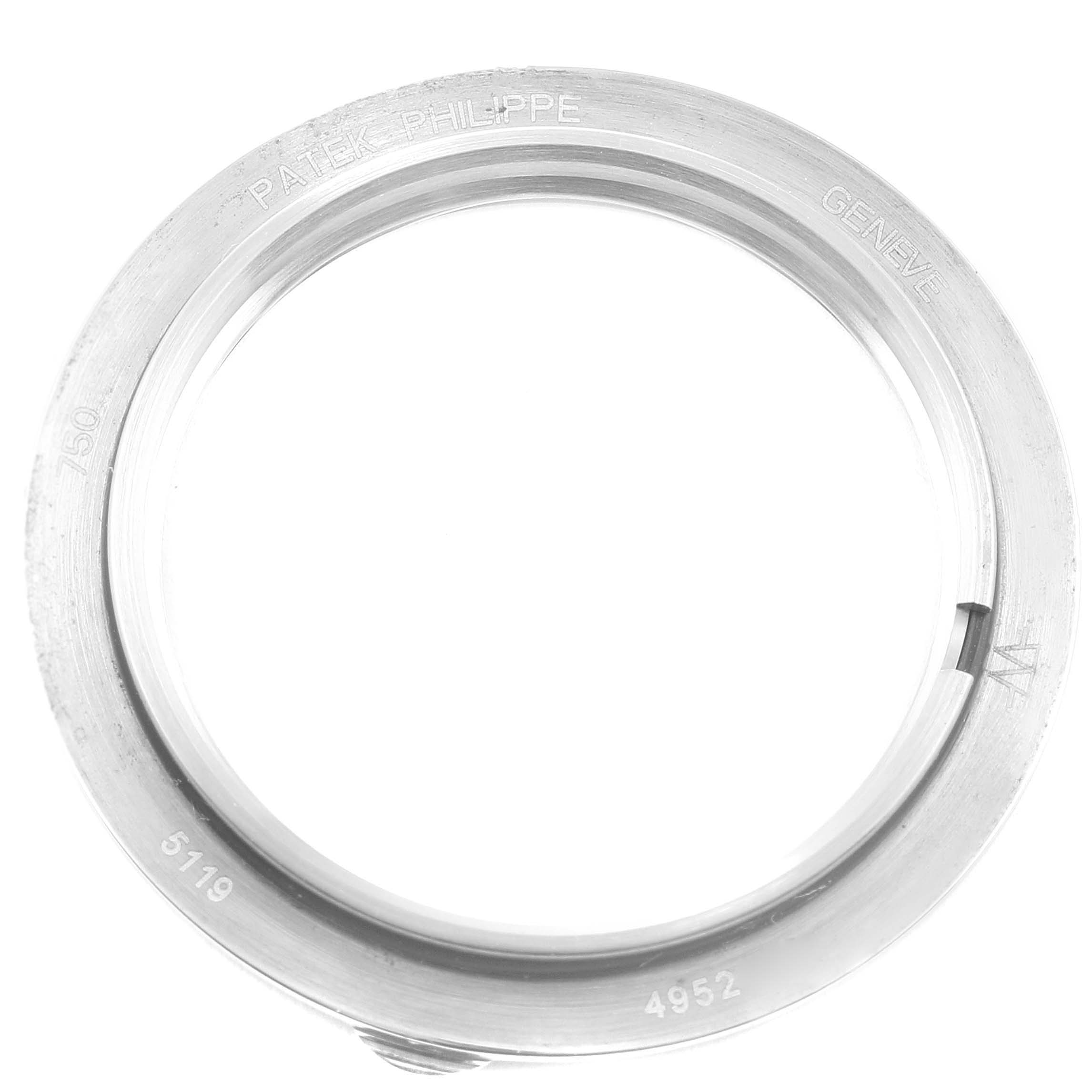 This image shows a front view of a bezel from a Patek Philippe Calatrava 5119G Men's White Gold White Dial 5119G Men's White Gold White Dial model watch.