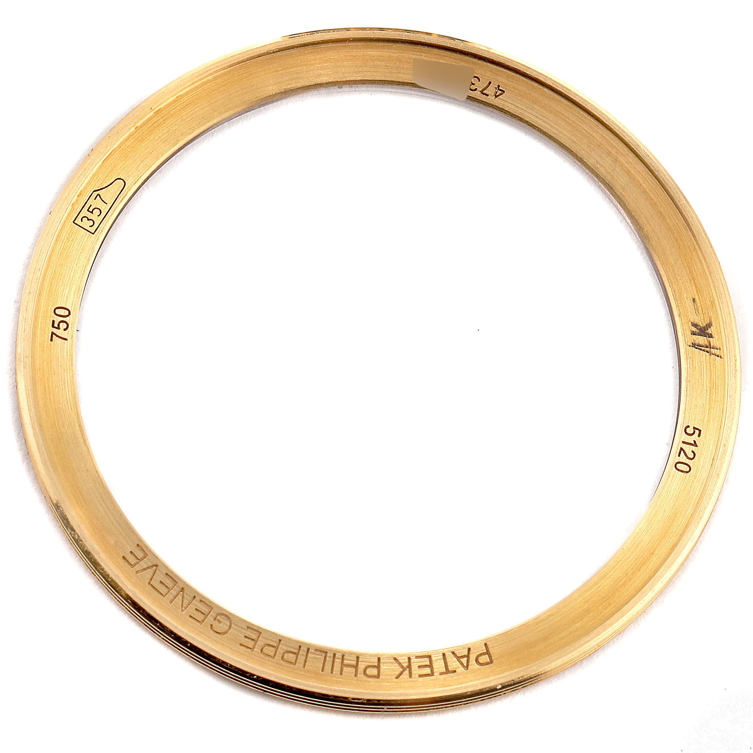 This image shows a gold bezel for a Patek Philippe Calatrava 5120J Men
s Yellow Gold White Dial 5120J Men
s Yellow Gold White Dial model 5120, viewed from the front.