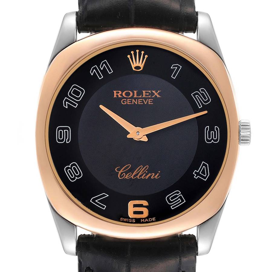 Rolex Cellini Danaos White and Rose Gold Black Strap Mens Watch 4233 SwissWatchExpo