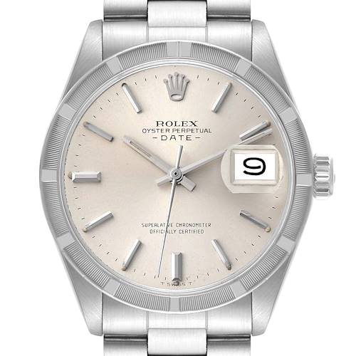 Photo of Rolex Date Silver Dial Engine Turned Bezel Vintage Steel Mens Watch 1501