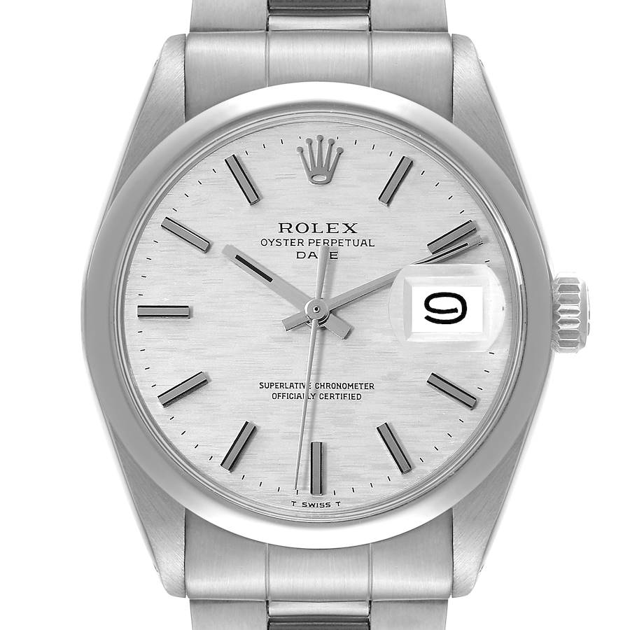 Rolex Date Stainless Steel Silver Brick Dial Vintage Mens Watch 1500 SwissWatchExpo