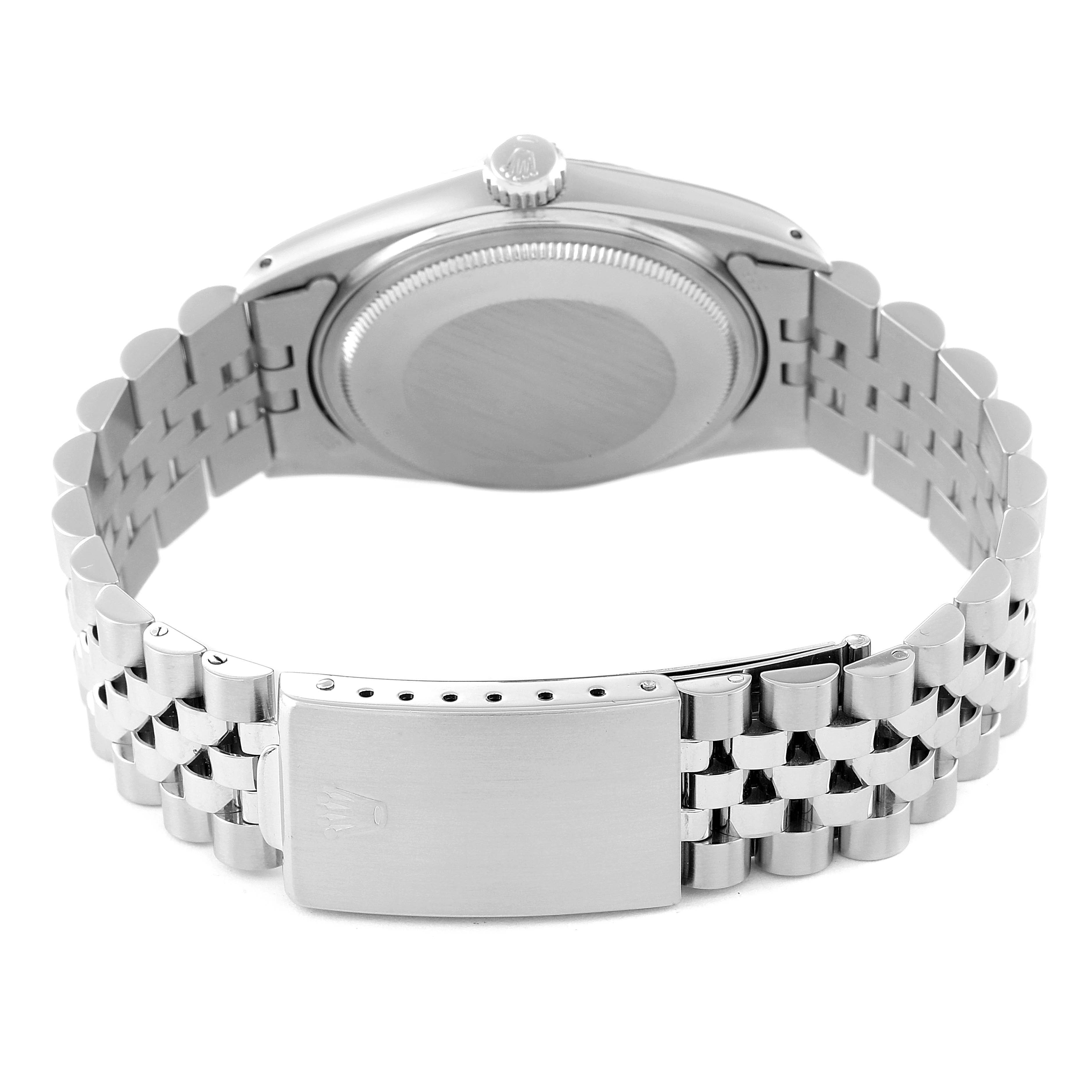 The image shows the back and bracelet of a Rolex Datejust 16014 Men's Stainless Steel Silver Dial 16014 Men's Stainless Steel Silver Dial watch, highlighting its clasp and case back.