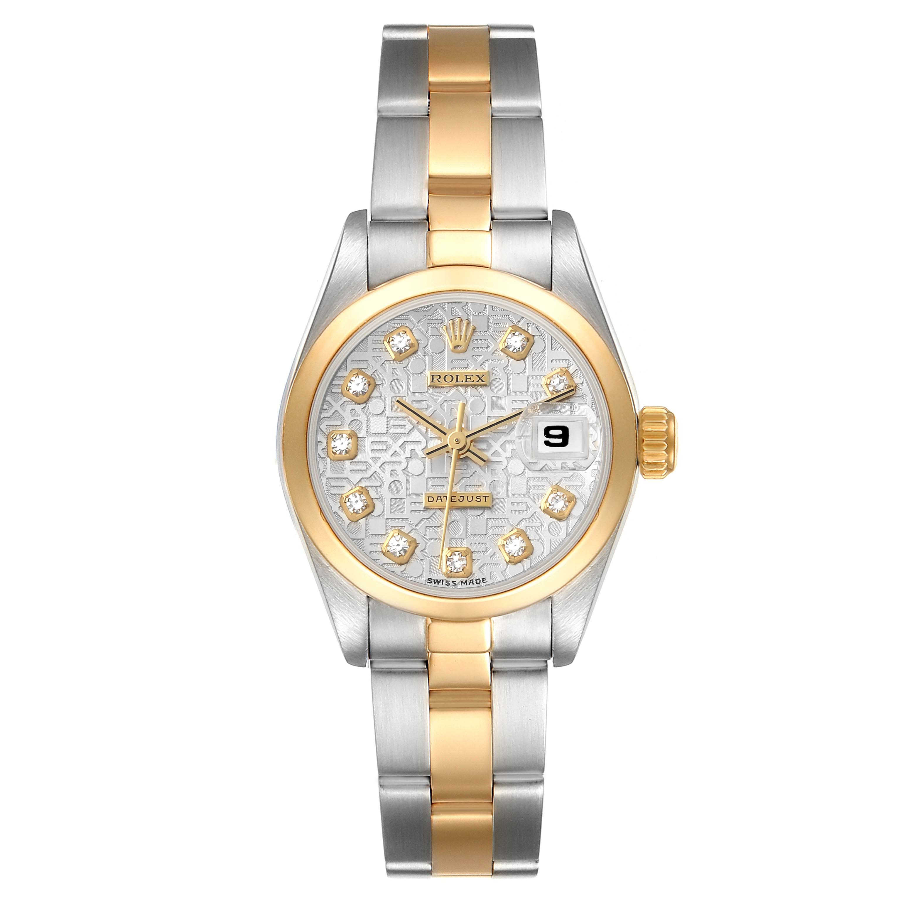 The Rolex Datejust 69163 Women's Steel and Gold (two tone) Silver Dial 69163 Women's Steel and Gold (two tone) Silver Dial watch is shown from a front angle, displaying its dial, bezel, and bracelet.