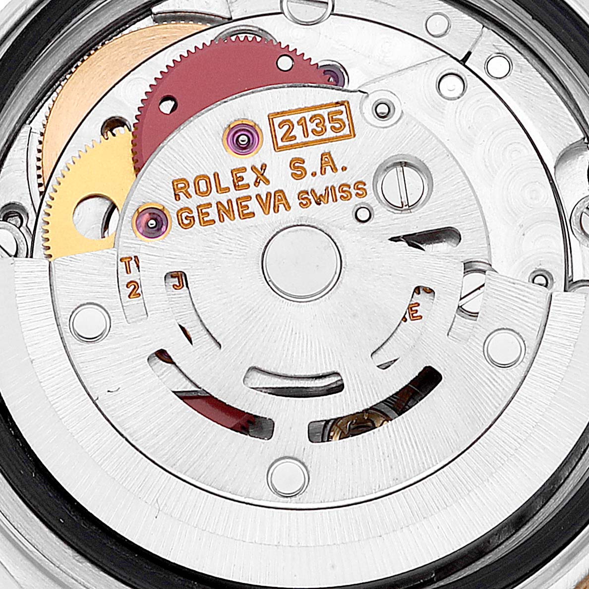 The image shows a close-up view of the movement mechanism inside a Rolex Datejust 69173 Women's Steel and Gold (two tone) Beige Dial 69173 Women's Steel and Gold (two tone) Beige Dial watch.