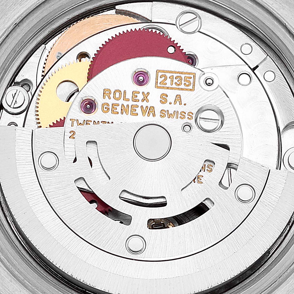This close-up image shows the intricate movements and mechanism inside the Rolex Datejust 69173 Women's Steel and Gold (two tone) Beige Dial 69173 Women's Steel and Gold (two tone) Beige Dial watch.