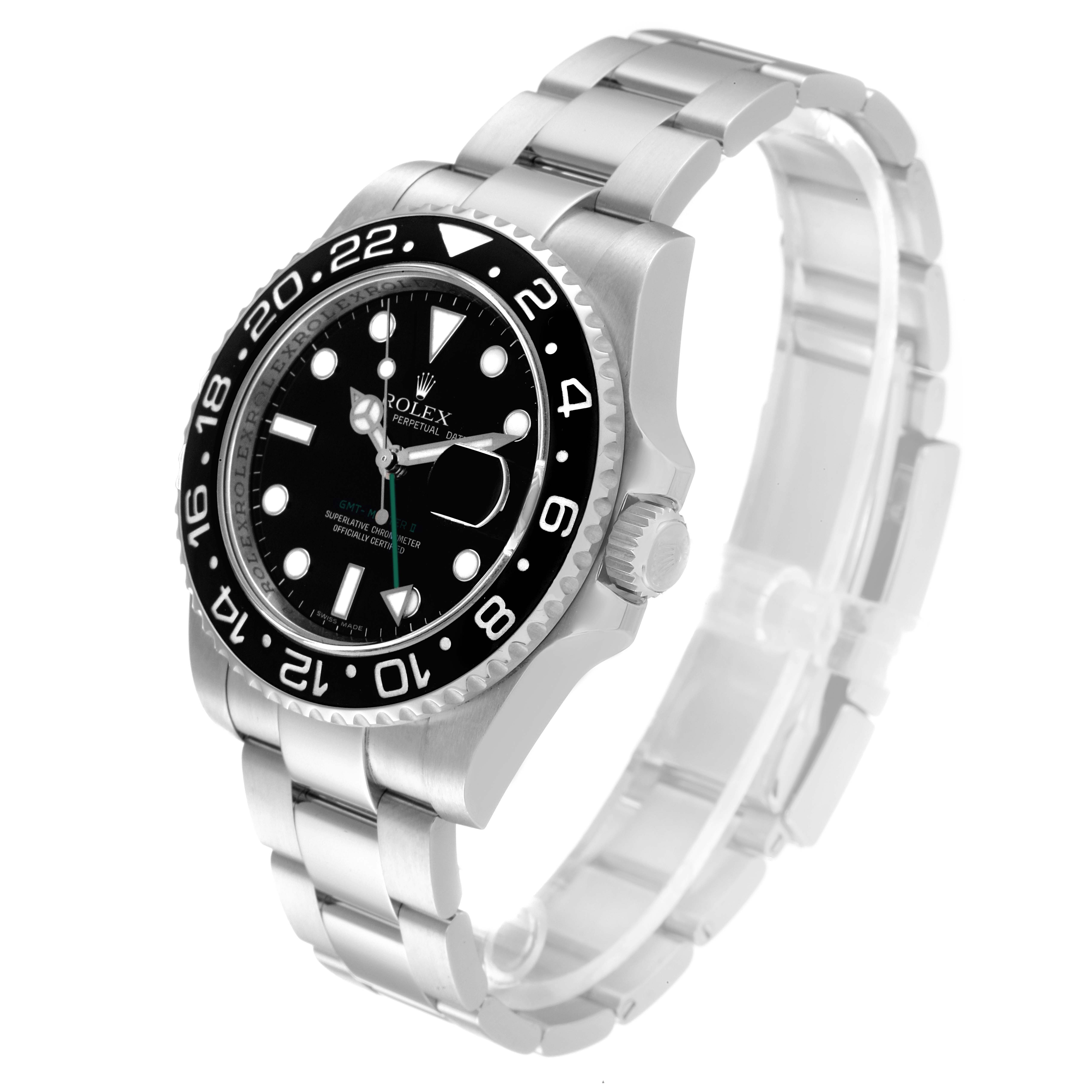 The image shows a Rolex GMT-Master 116710 Men
s Stainless Steel Black Dial 116710 Men
s Stainless Steel Black Dial watch angled to display the face, bezel, crown, and bracelet.