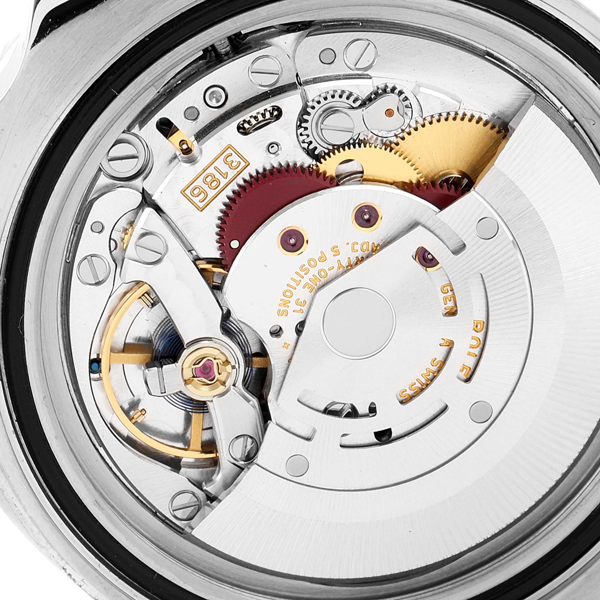 The image shows the movement mechanism and internal components of a Rolex GMT-Master 116710 Men
s Stainless Steel Black Dial 116710 Men
s Stainless Steel Black Dial watch viewed from the back.