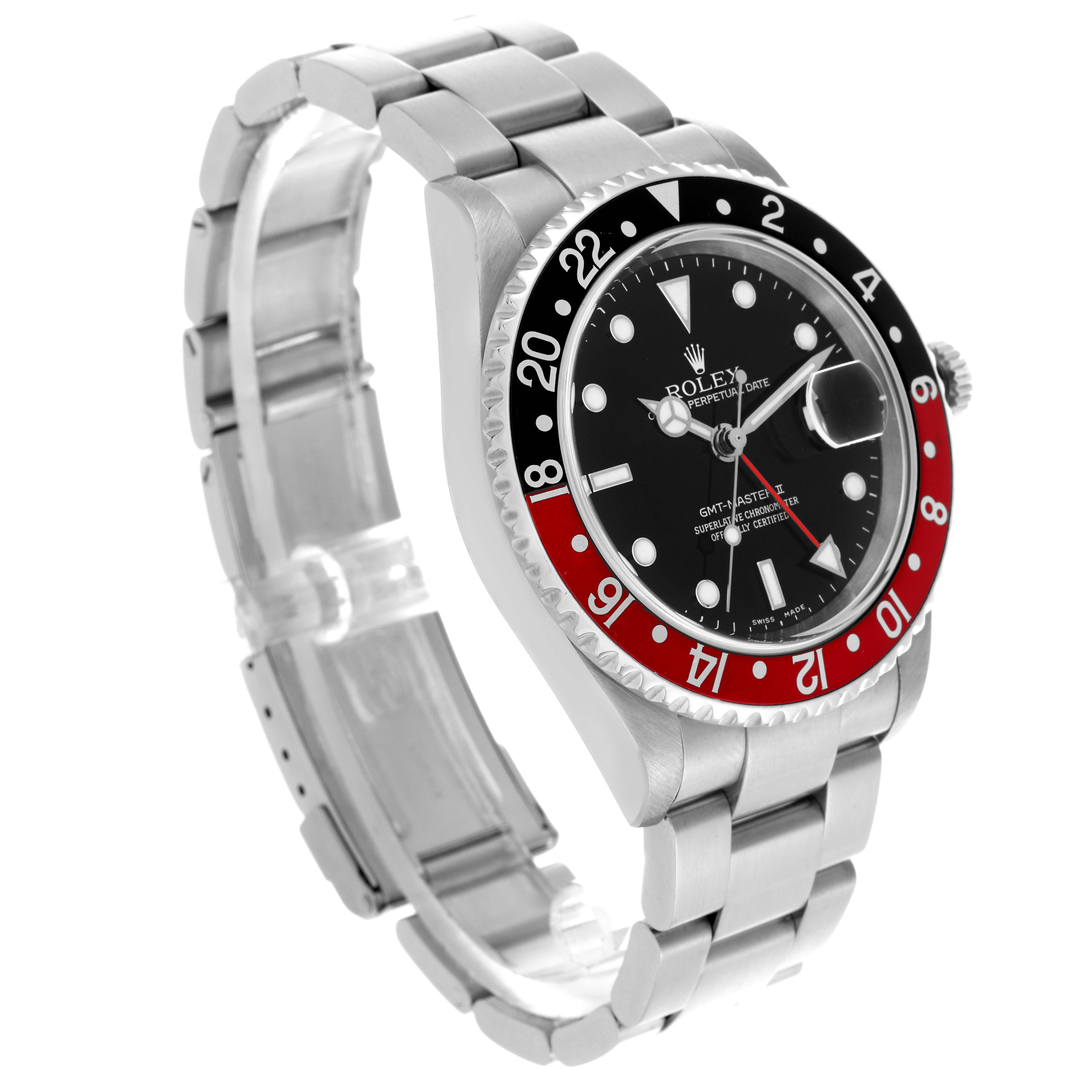 The Rolex GMT-Master 16710 Men's Stainless Steel Black Dial 16710 Men's Stainless Steel Black Dial watch is shown at a three-quarter angle, highlighting the bezel, dial, and bracelet.