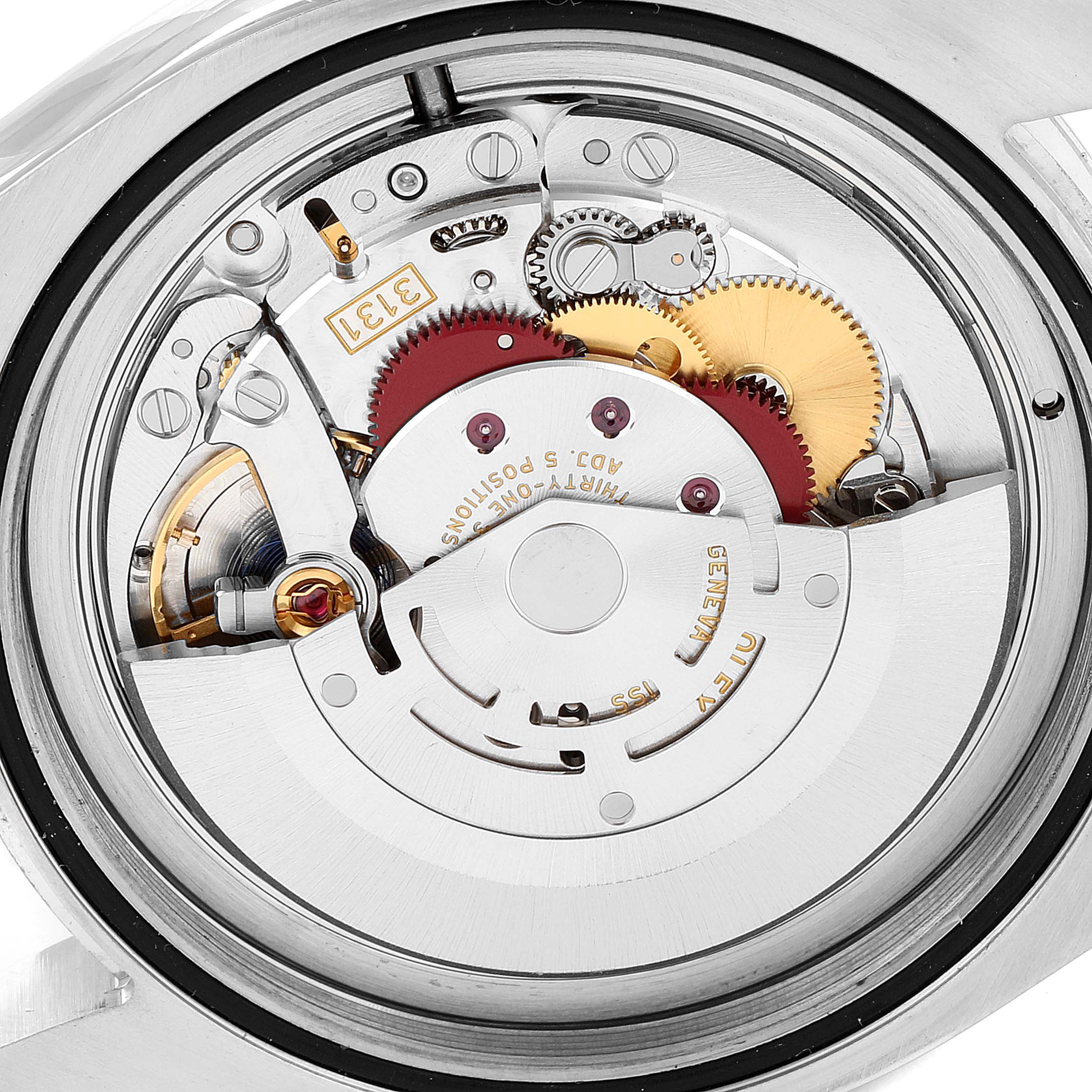 This image shows the internal mechanical movement of the Rolex Milgauss 116400 Men's Stainless Steel Black Dial 116400 Men's Stainless Steel Black Dial watch from a rear angle.