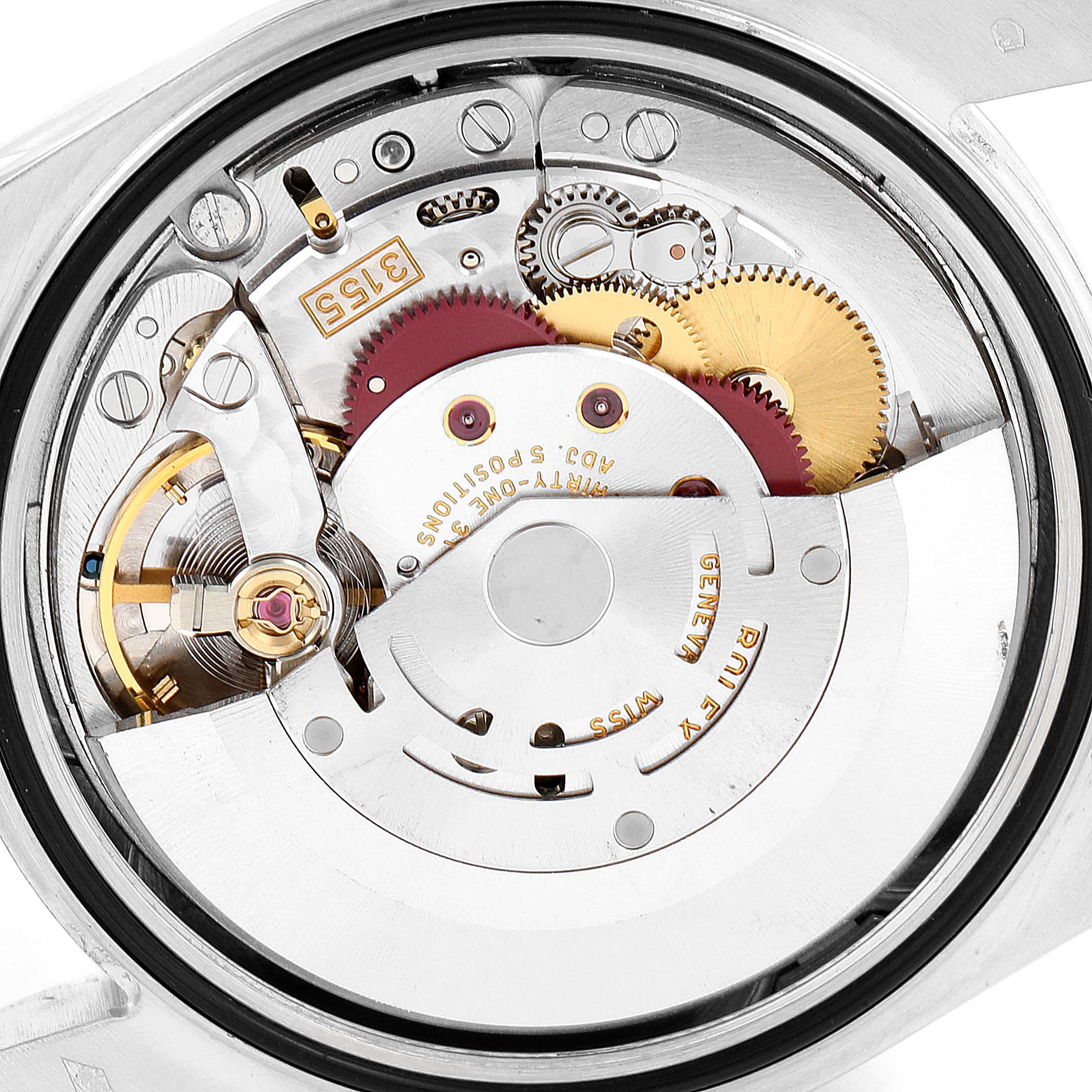 This image shows the intricate movement components of a Rolex President 118206 Men's Platinum Silver Dial 118206 Men's Platinum Silver Dial model watch from a top-down angle.