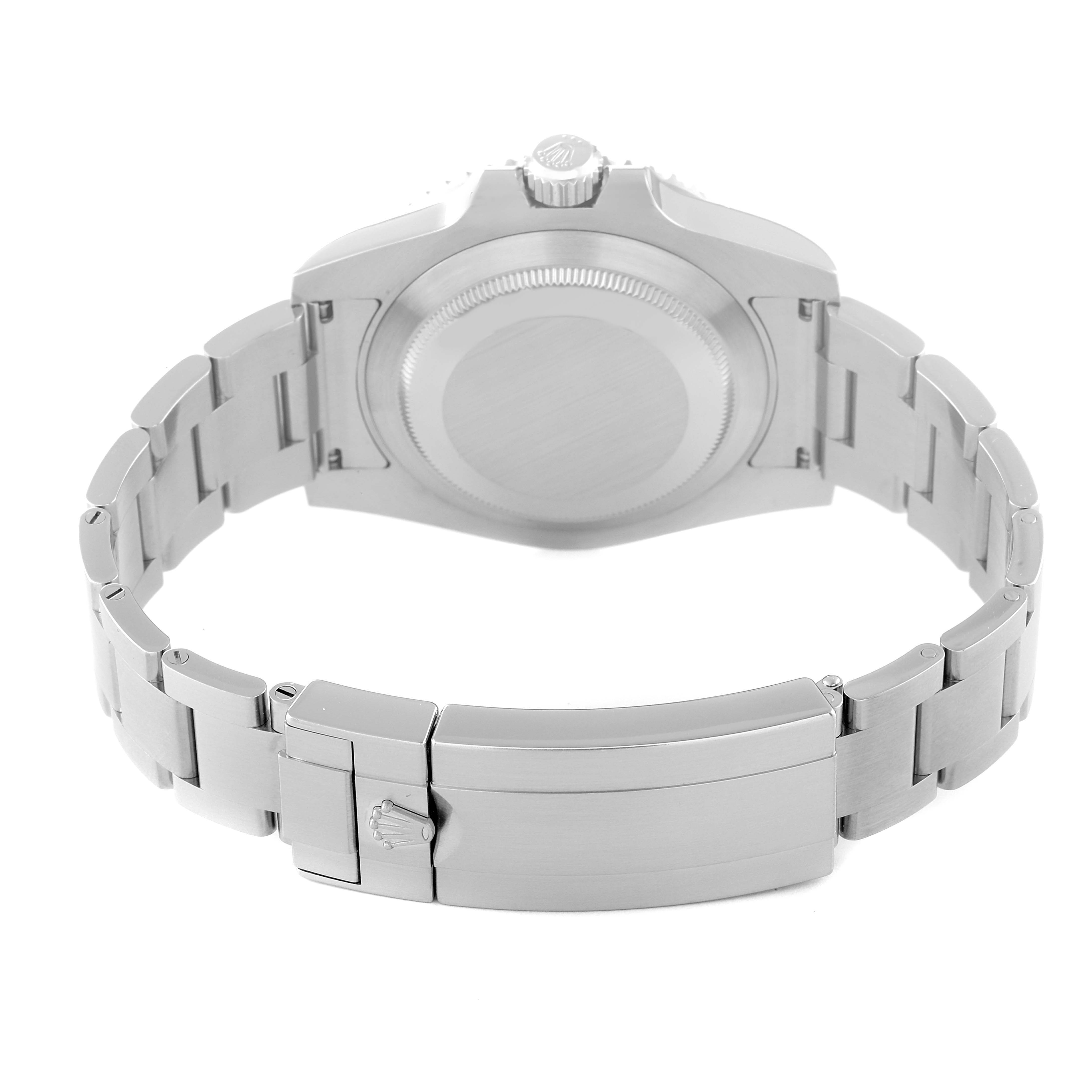 The image shows the back of a Rolex Submariner 114060 Men
s Stainless Steel Black Dial 114060 Men
s Stainless Steel Black Dial watch, focusing on the case back, bracelet, and clasp from a rear angle.