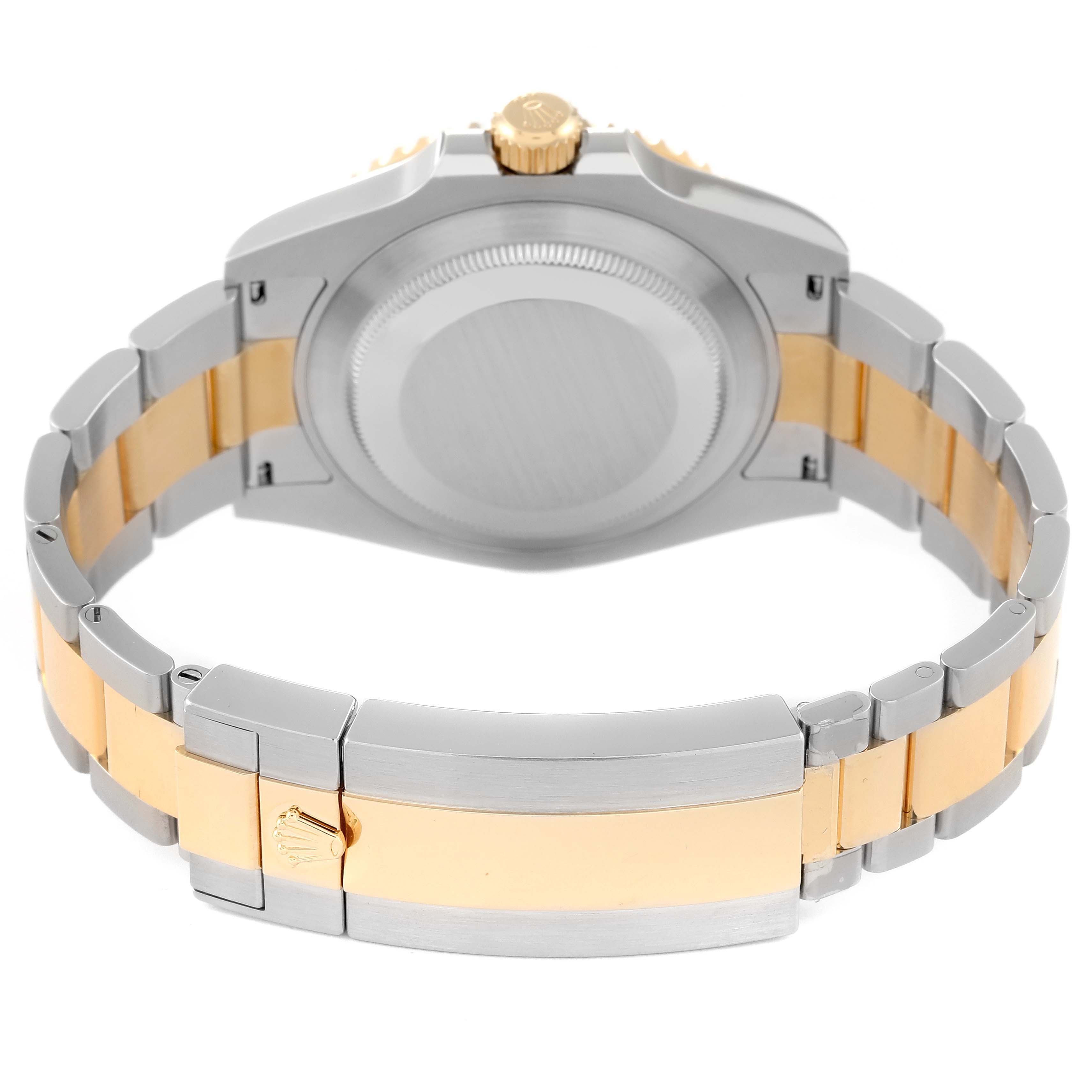 The image shows the back case and bracelet of a Rolex Submariner 126613LB Men's Steel and Gold (two tone) Blue Dial 126613LB Men's Steel and Gold (two tone) Blue Dial watch, highlighting the clasp and crown.