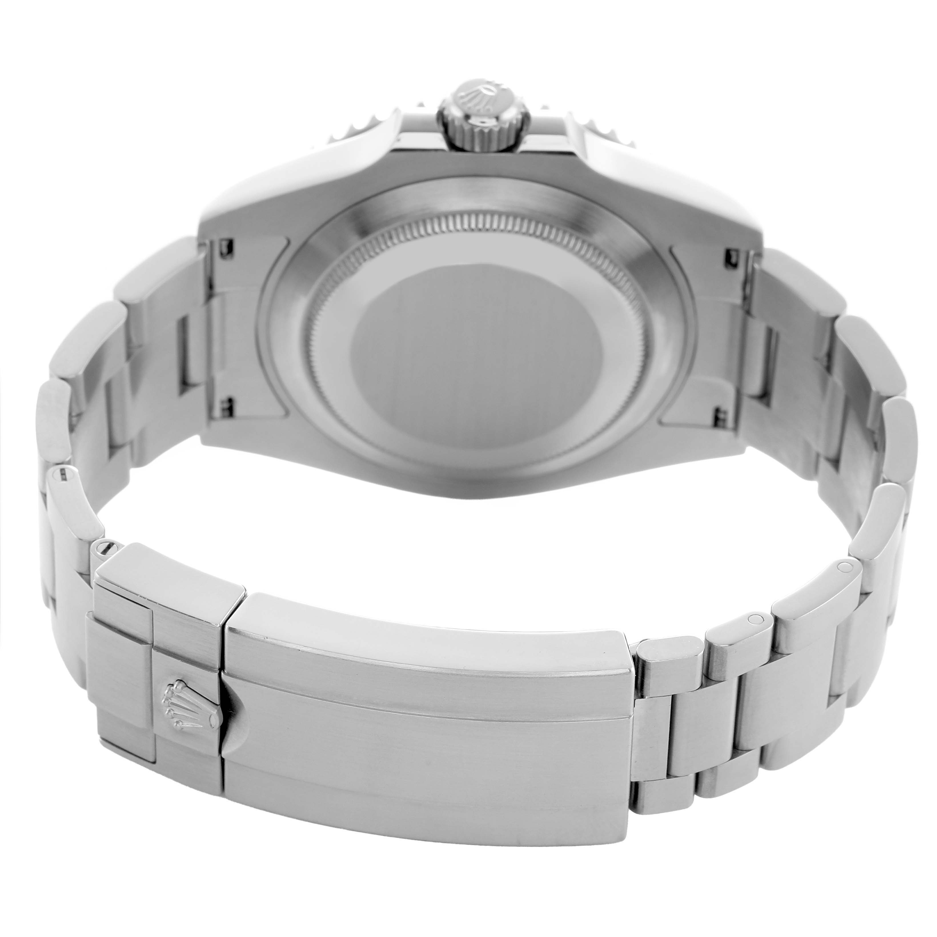 The image shows the back view of a Rolex Submariner 126610LN Men's Stainless Steel Black Dial, highlighting the case back, bracelet, and clasp.