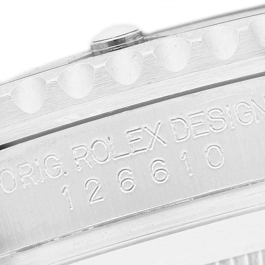 The image shows the side view of a Rolex Submariner 126610LN Men's Stainless Steel Black Dial, highlighting the model number and part of the bezel.
