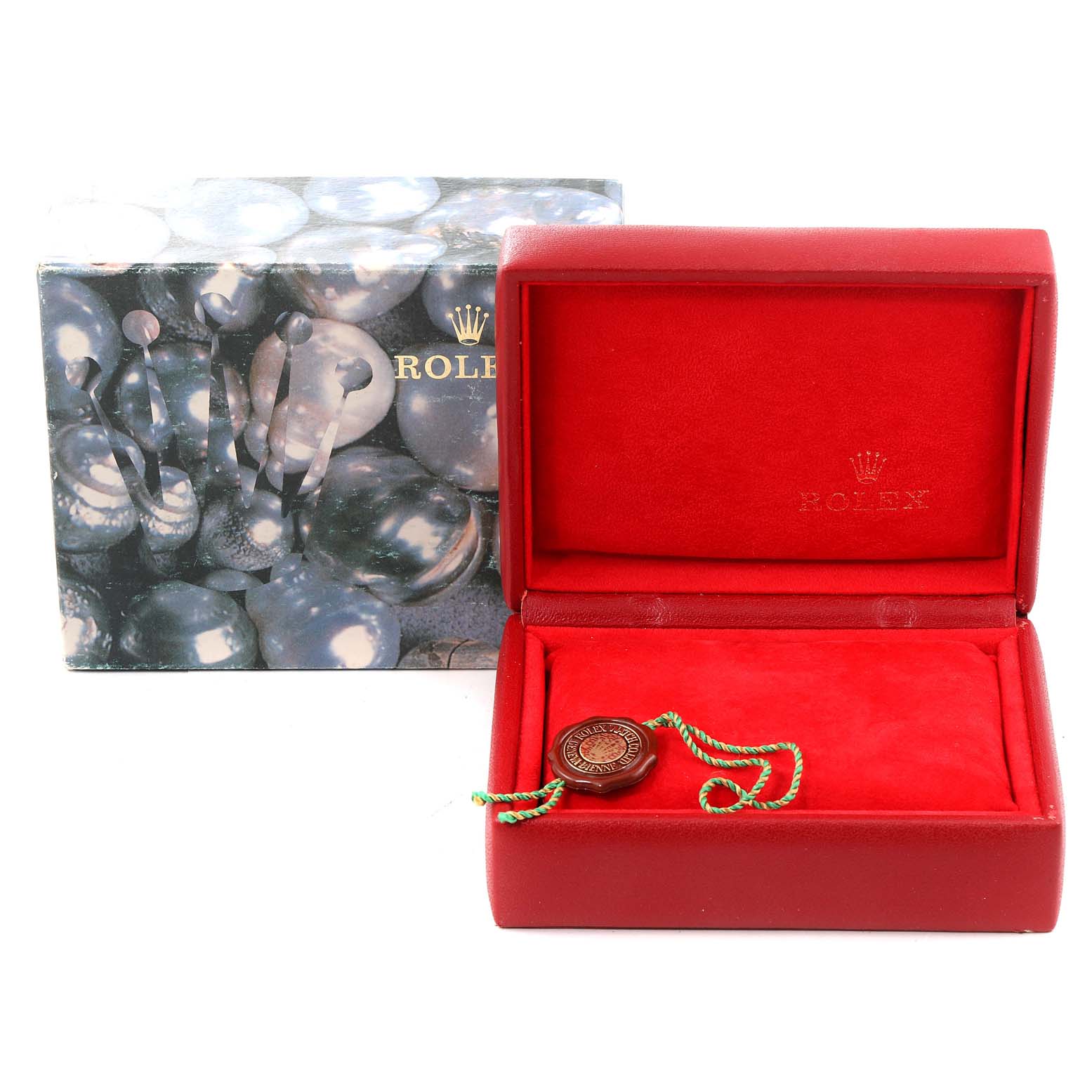 The image shows a Rolex Yacht-Master 169622 Women's Stainless Steel Silver Dial 169622 Women's Stainless Steel Silver Dial watch box and tag, with the box open to reveal the interior.