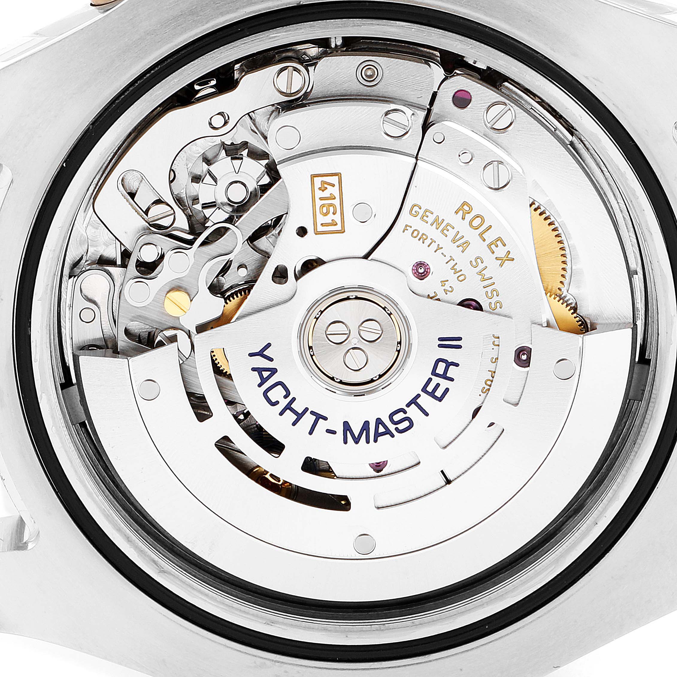 The image shows the movement close-up from the back of the Rolex Yacht-Master 116681 Men
s Steel and Gold (two tone) White Dial 116681 Men
s Steel and Gold (two tone) White Dial II watch.