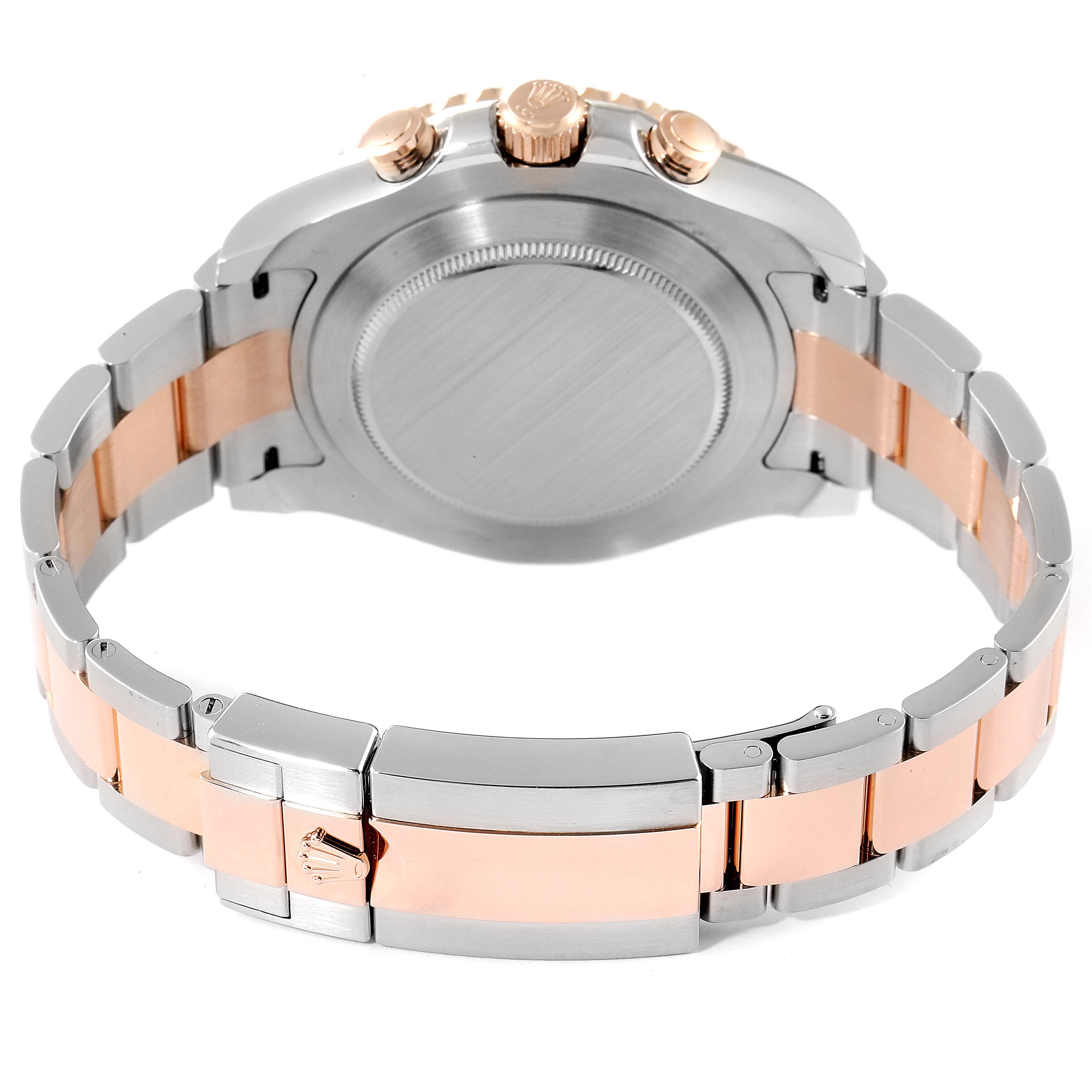 This Rolex Yacht-Master 116681 Men
s Steel and Gold (two tone) White Dial 116681 Men
s Steel and Gold (two tone) White Dial watch is shown from the back, highlighting the clasp and bracelet.