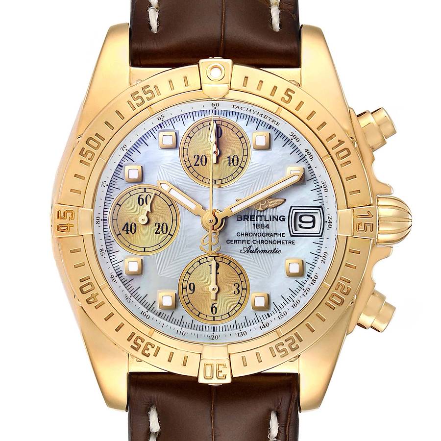 Breitling Windrider Cockpit Yellow Gold Mother of Pearl Mens Watch K13358 Box Papers SwissWatchExpo