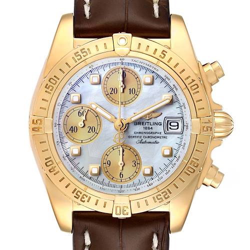 Photo of Breitling Windrider Cockpit Yellow Gold Mother of Pearl Mens Watch K13358 Box Papers