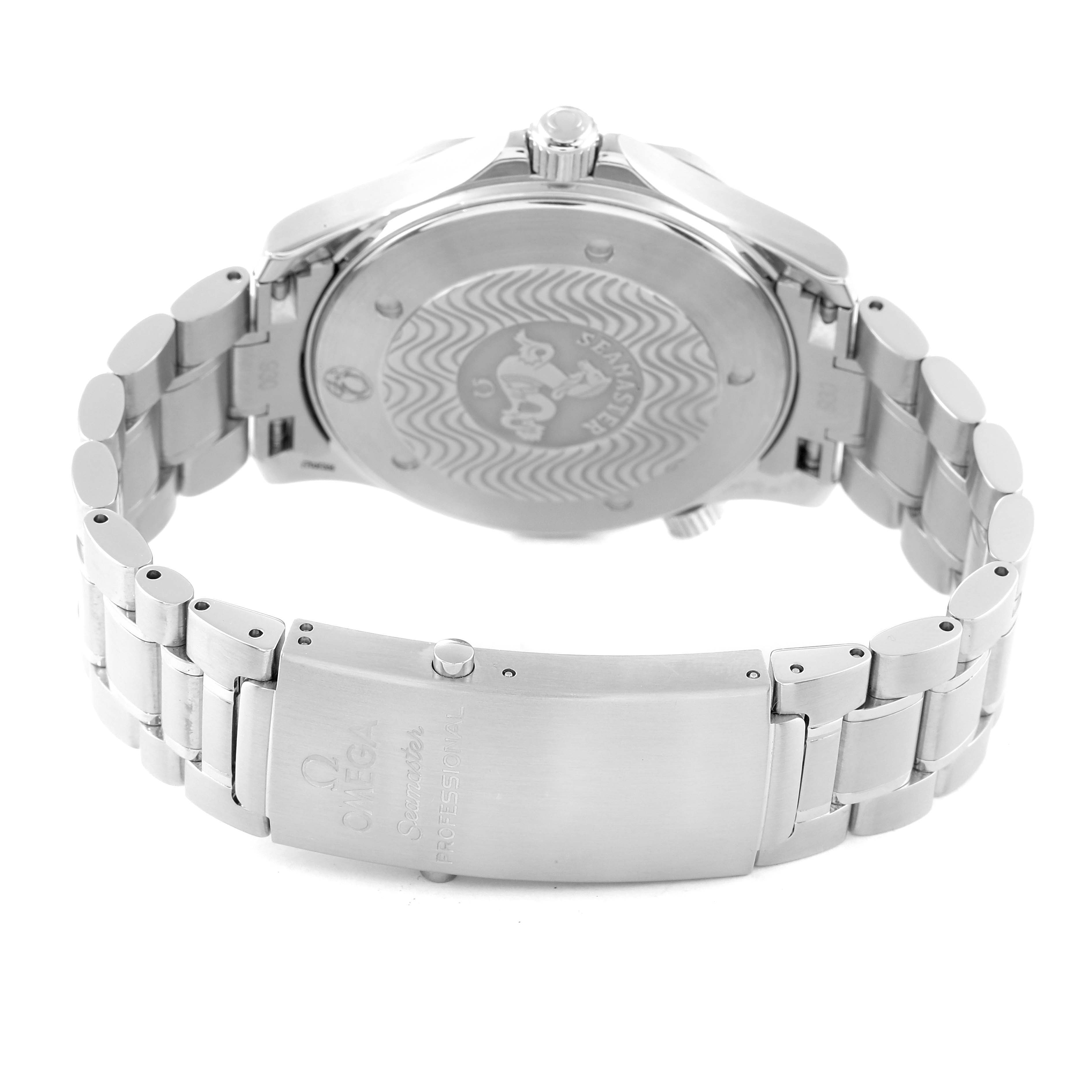 This image shows the back case and bracelet clasp of the Omega Seamaster 2264.50.00 Men's Stainless Steel Black Dial 2264.50.00 Men's Stainless Steel Black Dial watch.