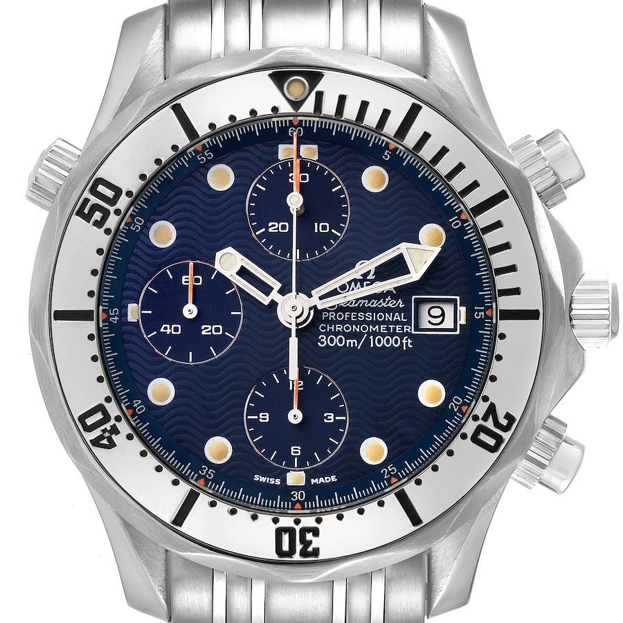 Omega Seamaster Chronograph Blue Dial Steel Mens Watch 2598.80.00 Card SwissWatchExpo