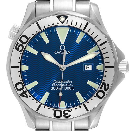 Photo of Omega Seamaster Electric Blue Wave Dial Steel Mens Watch 2265.80.00