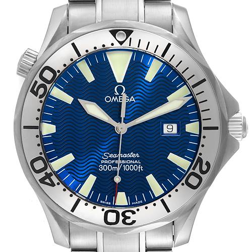 Photo of Omega Seamaster Electric Blue Wave Dial Steel Mens Watch 2265.80.00 Card
