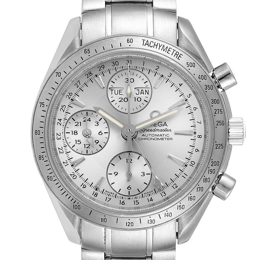 Omega Speedmaster Day Date Chrono Silver Dial Watch 3221.30.00 Card SwissWatchExpo
