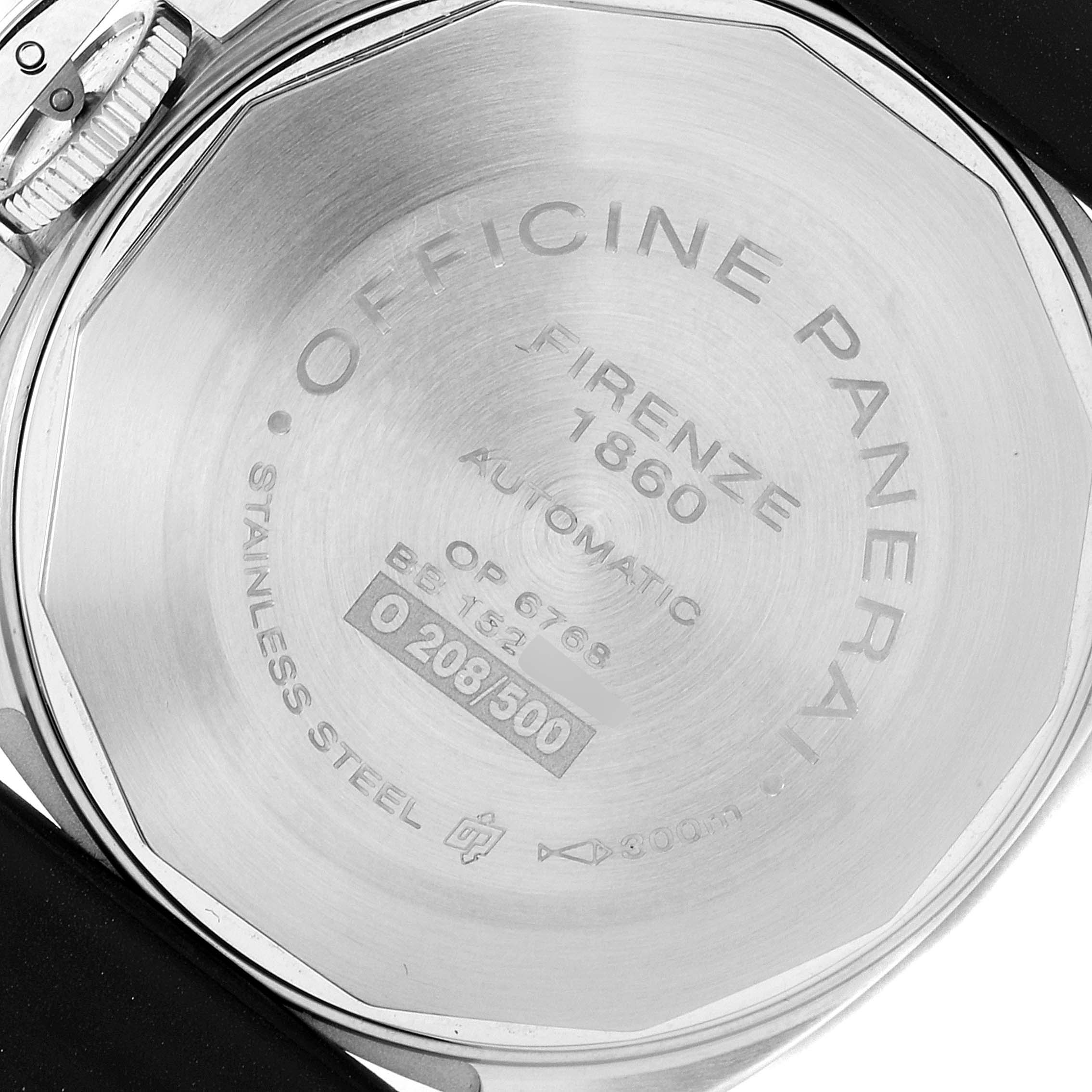 The image shows the back case and part of the crown of a Panerai Luminor PAM00244 Men
s Stainless Steel Black Dial PAM00244 Men
s Stainless Steel Black Dial watch.