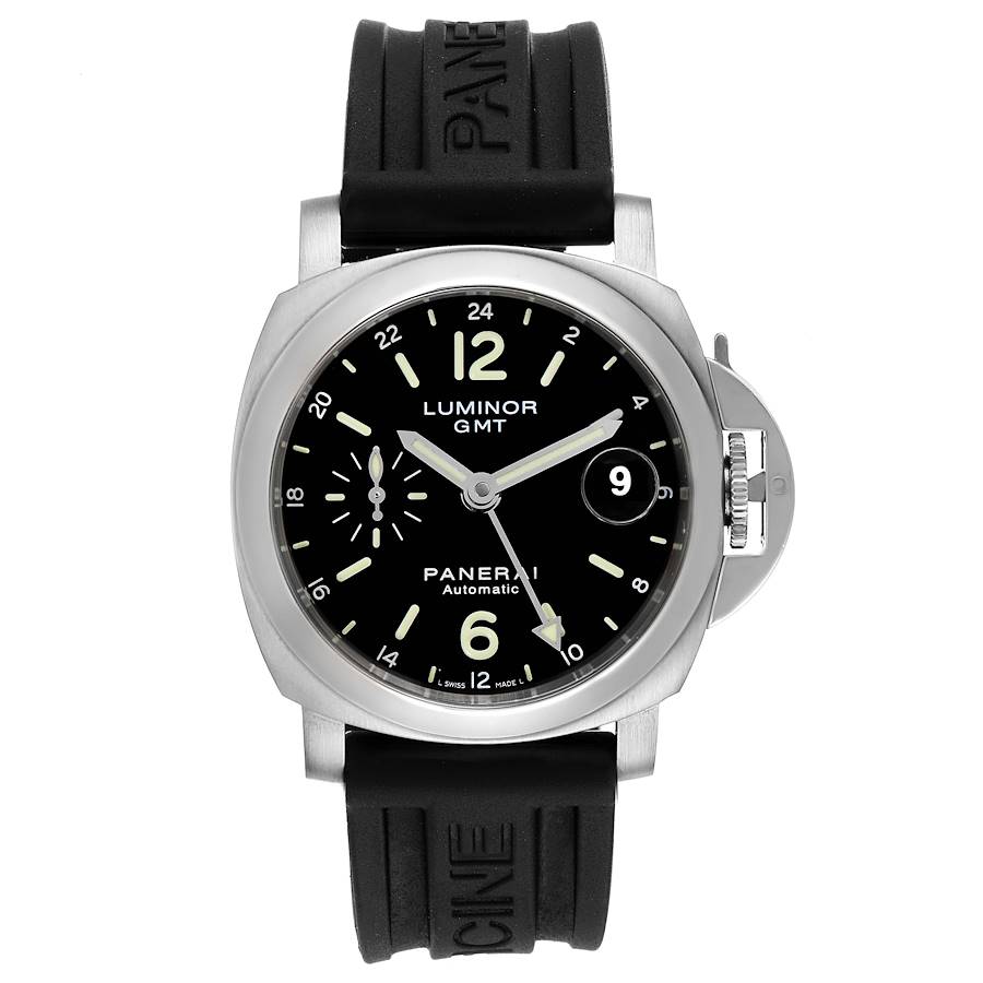 Panerai Luminor GMT 40mm Black Dial Steel Mens Watch PAM00244 Box