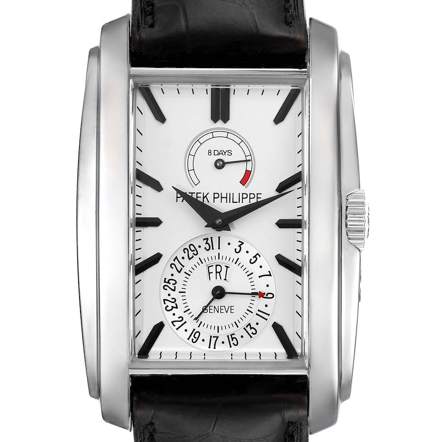 Patek Philippe Gondolo Day Date White Gold Silver Dial Watch 5200 5200G Box Papers SwissWatchExpo