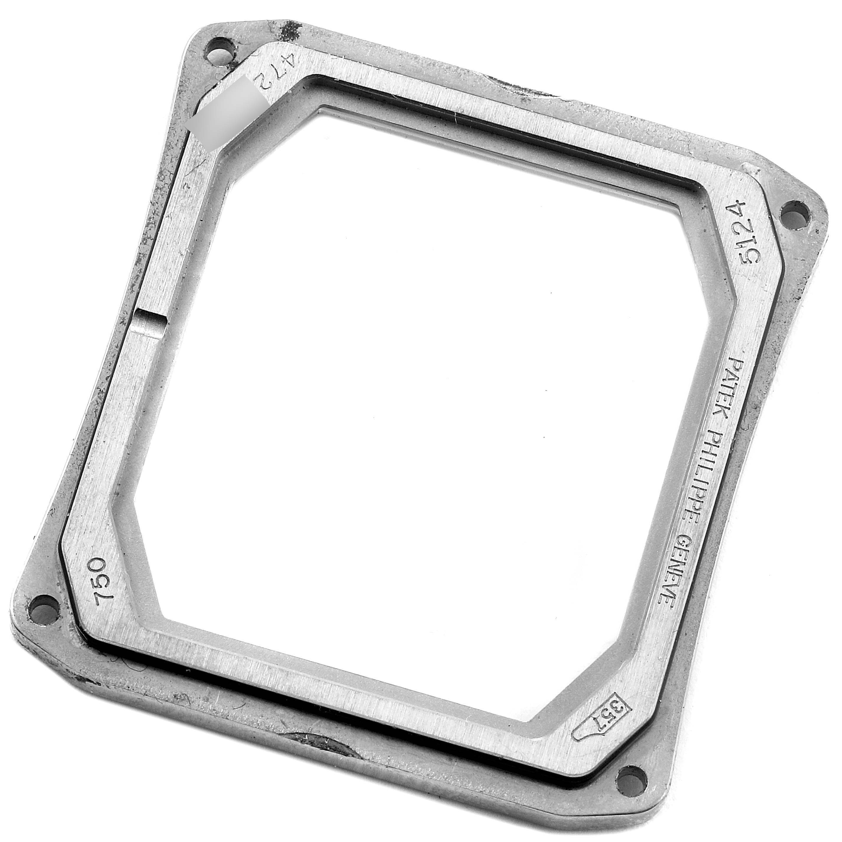 The image shows a detached rectangular case frame for the Patek Philippe Gondolo 5124G Men's White Gold Champagne Dial 5124G Men's White Gold Champagne Dial watch from a slightly angled top-down perspective.