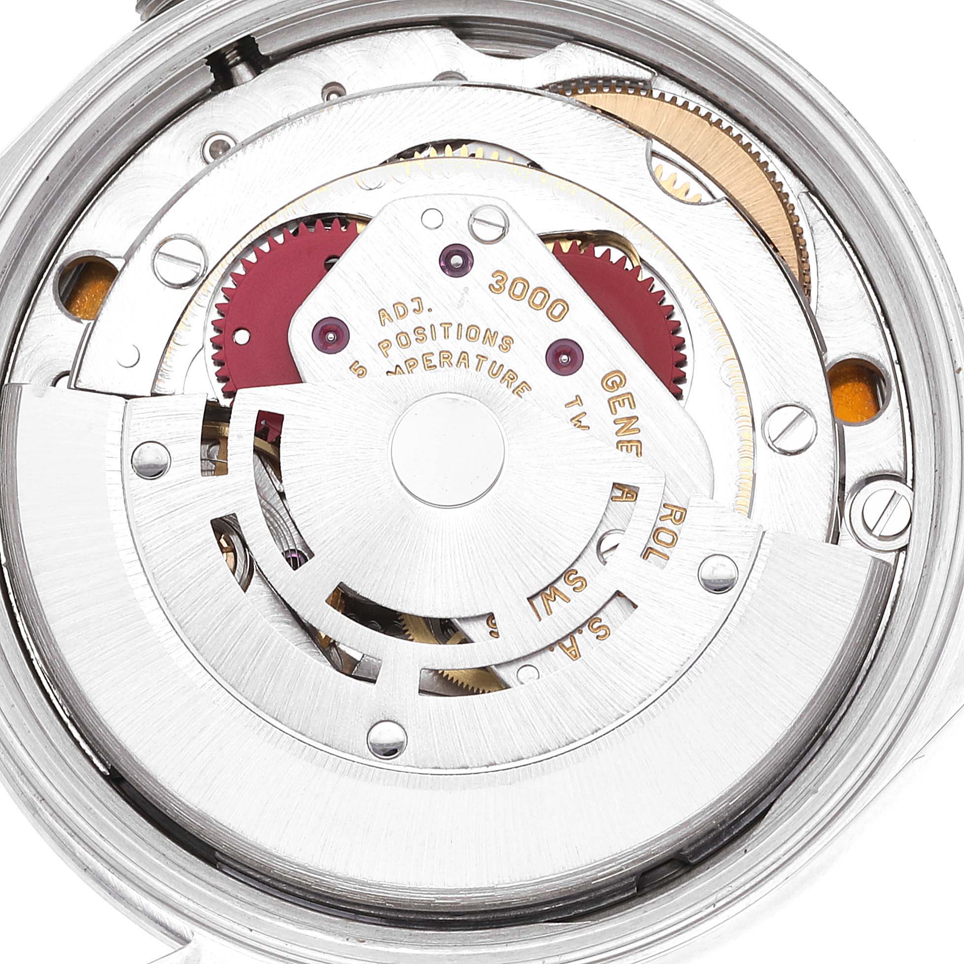 The image shows the internal mechanism of the Rolex Air-King 14000 Men's Stainless Steel Blue Dial 14000 Men's Stainless Steel Blue Dial watch from a top-down angle.