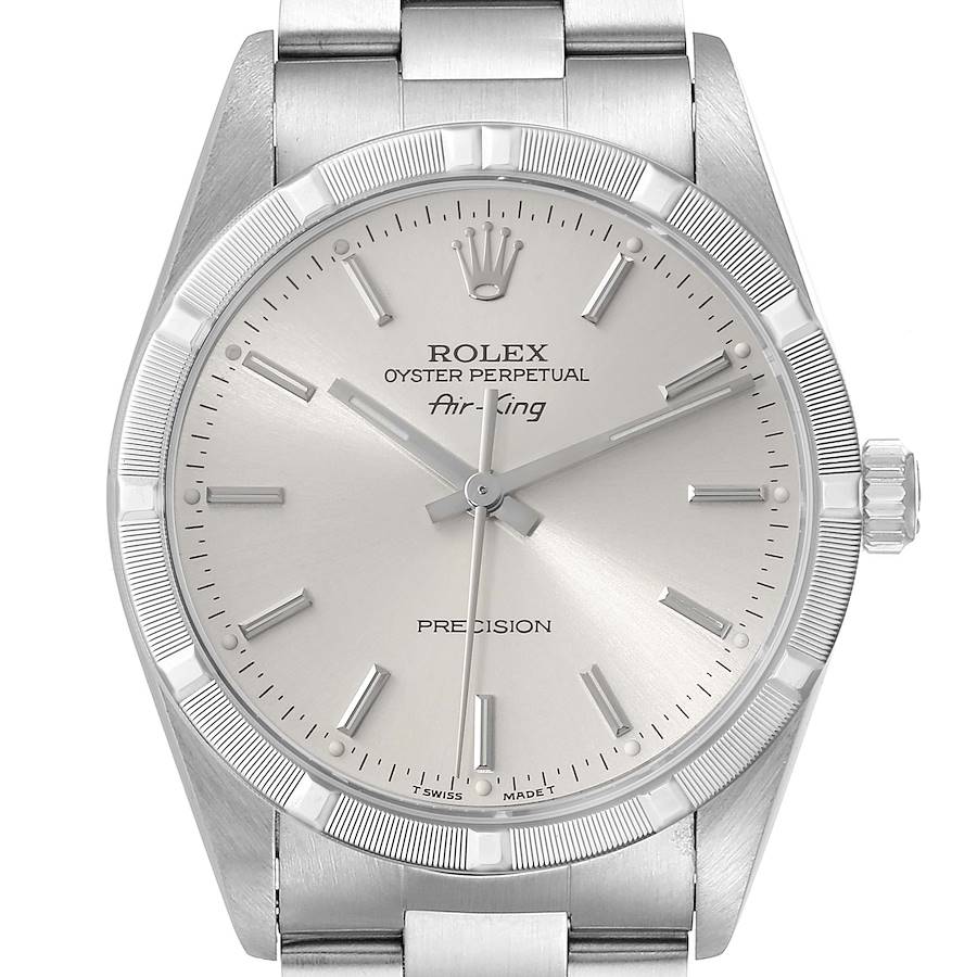 Rolex Air King Silver Dial 34mm Engine Turned Bezel Steel Mens Watch 14010 SwissWatchExpo